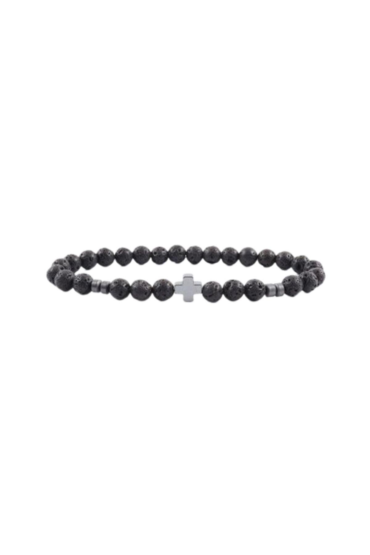 REDz Accessories Brățară Vulcano Cross, Mărgele, Pentru Bărbați, Elastic, Modă, Negru Masculin - Adjustable
