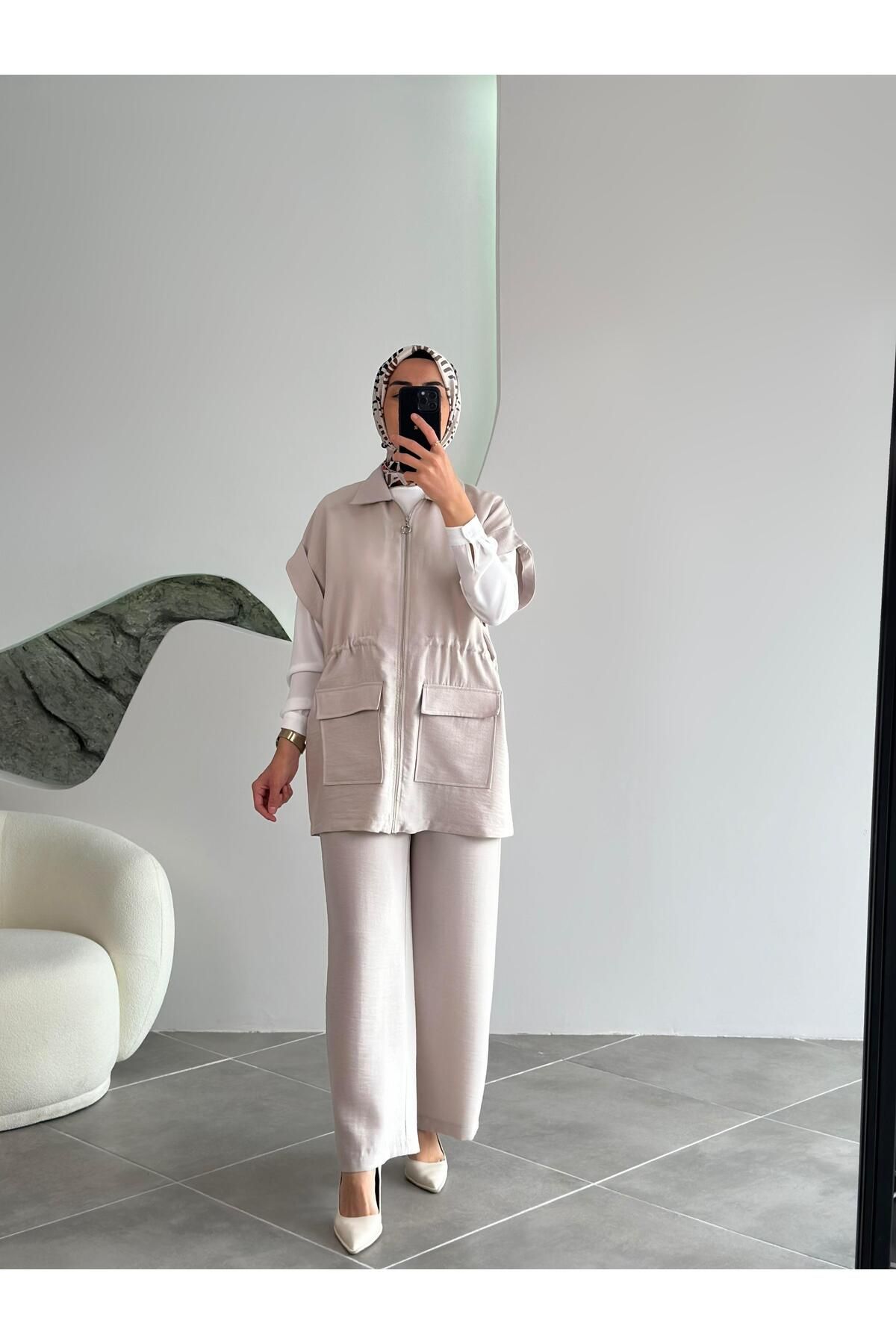 Armine Trend Yelekli Pantolonlu İkili Takım 25YT685 Taş