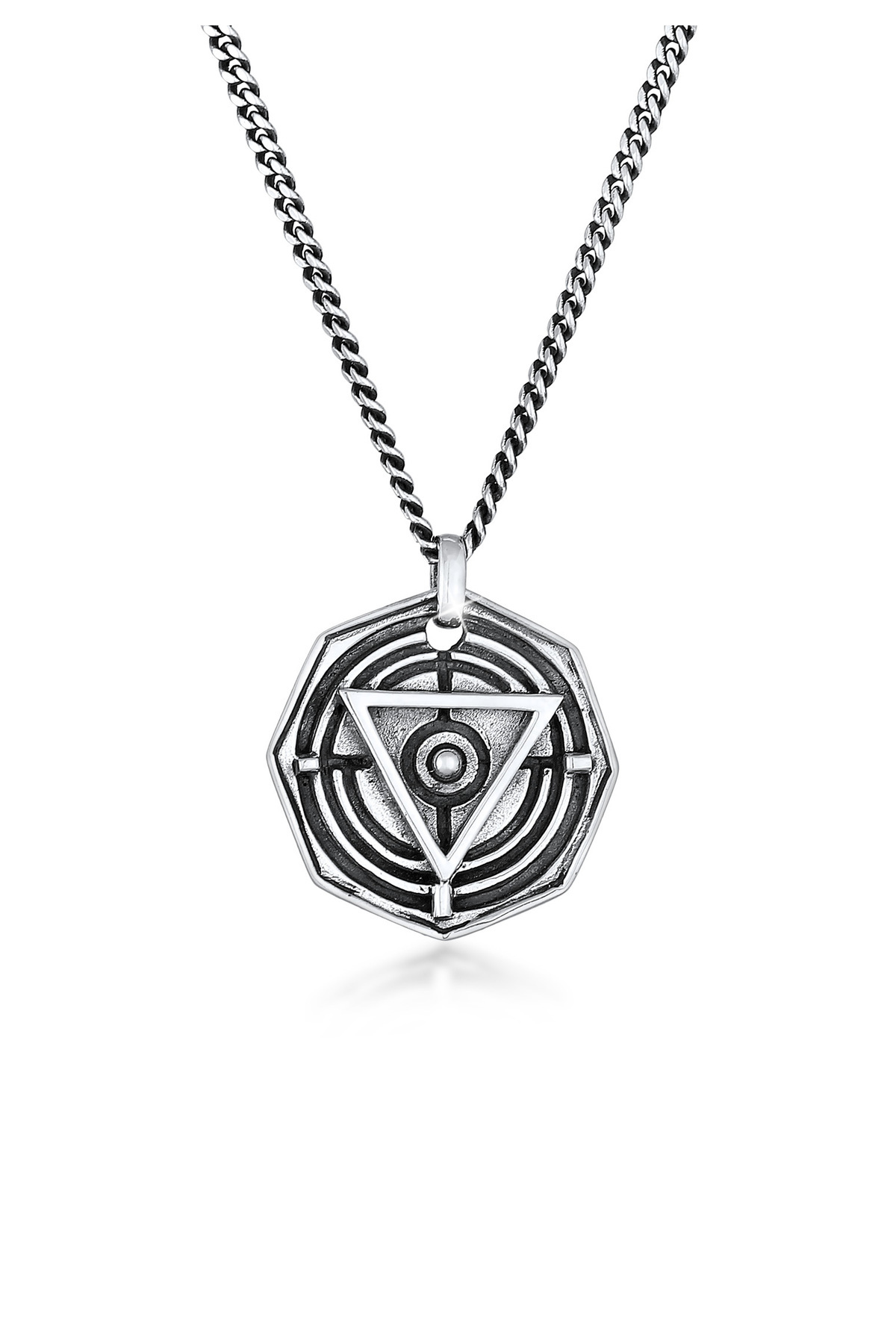 KUZZOI-Halskette Herren Amulette Anhänger Dreieck Kreis Symbol Magie in 925 Sterling Silber 1