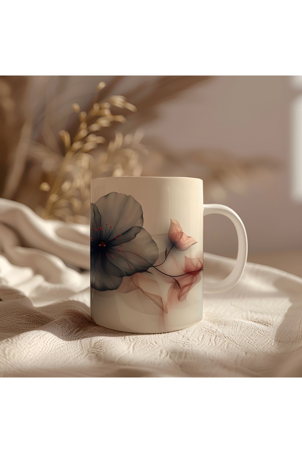 waspandhornet Pastel Tonlarda Çiçek Desenli Porselen Kupa