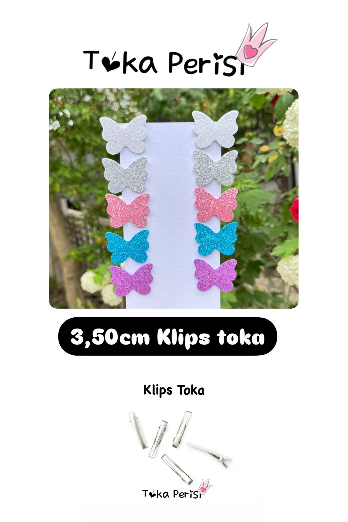 Toka Perisi Eva simli kelebek 10’lu set toka( 3,50cm metal Klips toka)