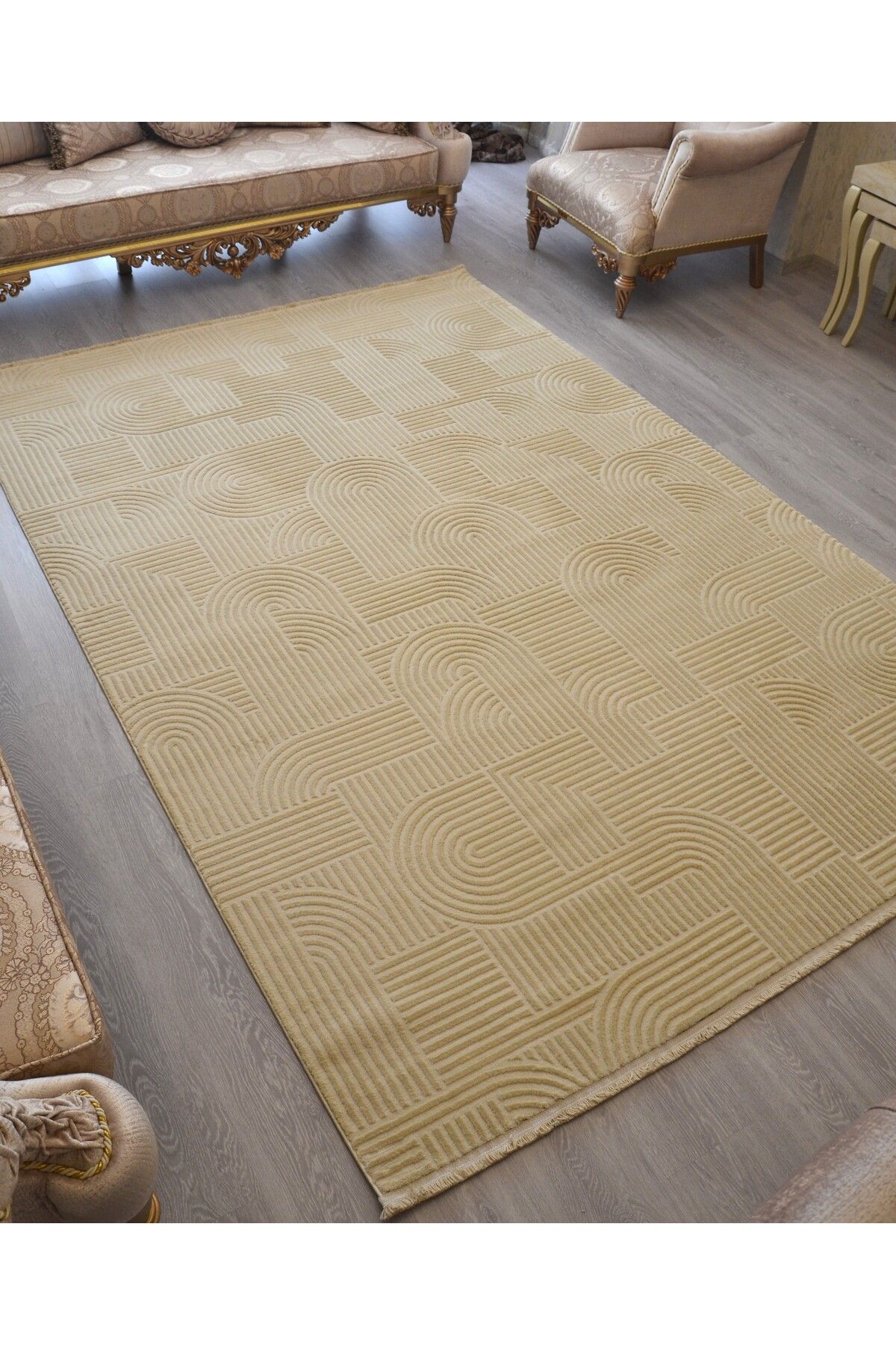 Home Bohem İskandinav Stili Krem Modern Kabartmalı Salon & Oturma Odası Halısı 200x290 cm