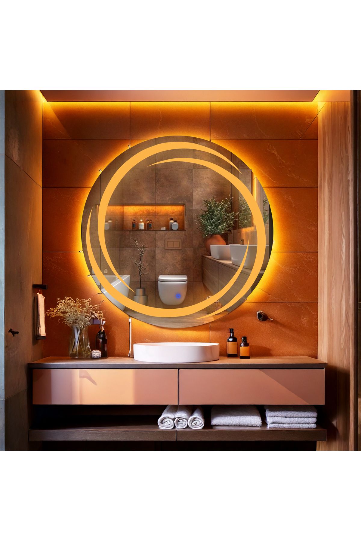 lumora mirror design Flux Amber Led'li Lazer Kumlamalı Lavabo & Banyo Aynası (Dokunmatik Sensörlü)