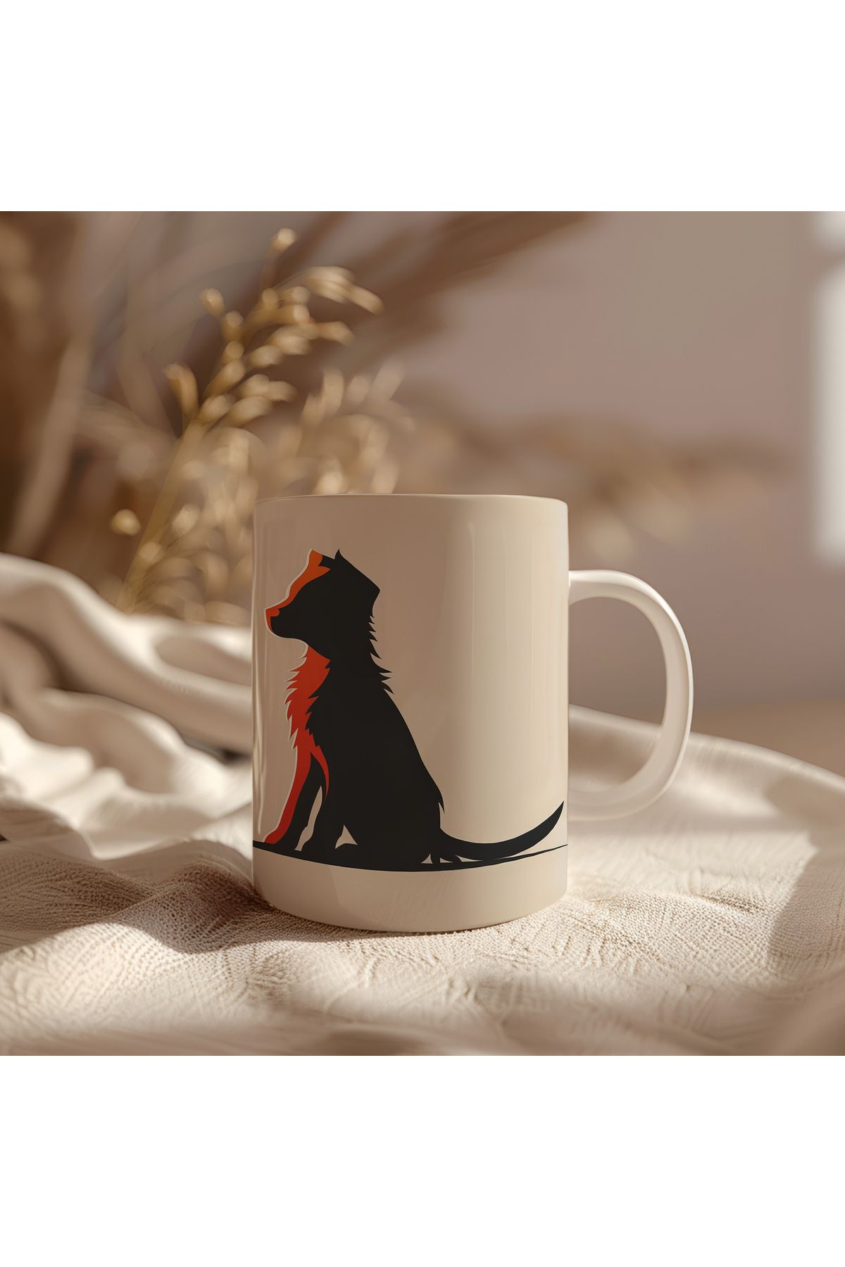 waspandhornet Köpek Silüeti Bej Kupa Bardak