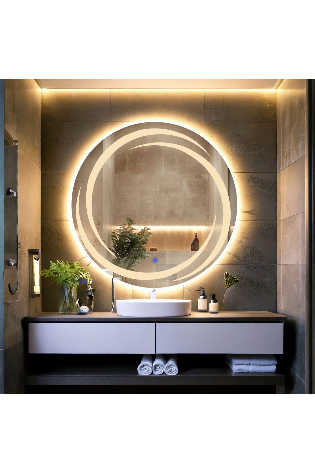 lumora mirror design Flux Günışığı Led'li Lazer Kumlamalı Lavabo & Banyo Aynası (Dokunmatik Sensörlü)