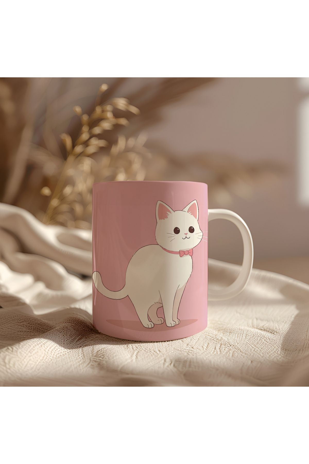 waspandhornet Sevimli Pembe Kedi Tasarımlı Kupa Bardak