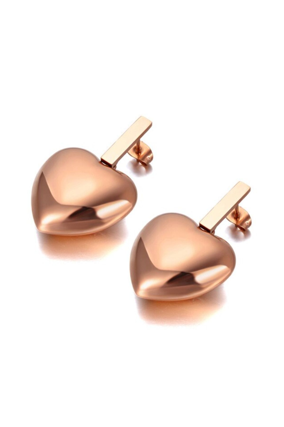 REDz Accessories-Embossed Heart Earrings, Stainless-Steel, Gold 2