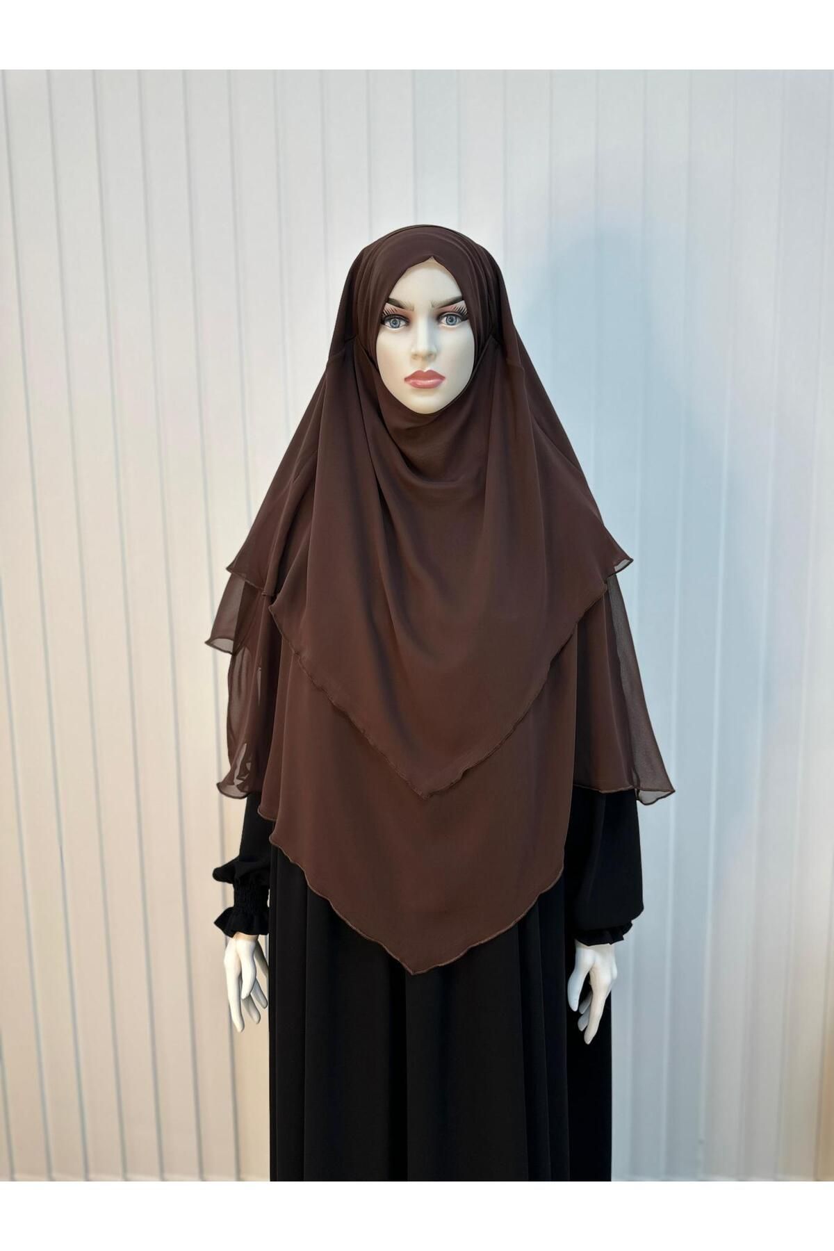 R&S modibone Tesettür Şifon Sufle,Hazır Peçeli, khımar ,hicap,kahve