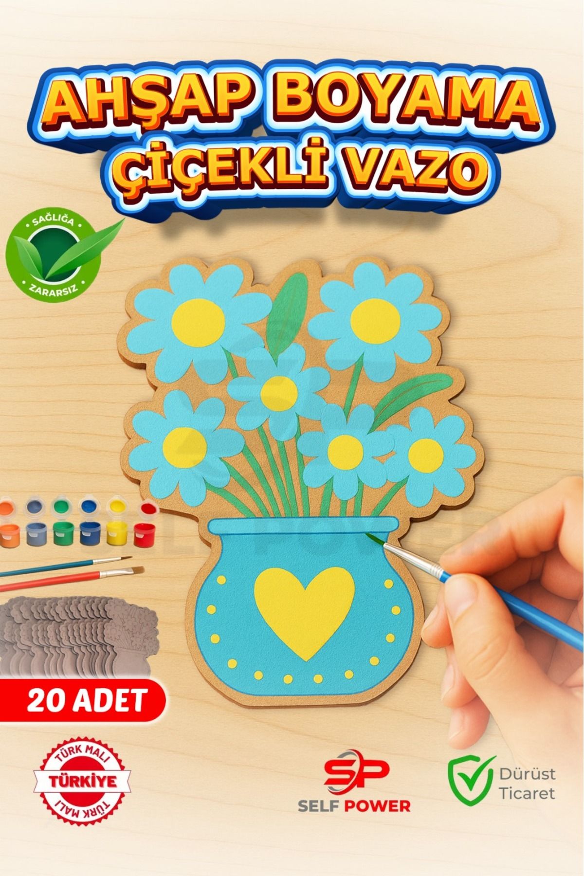 Self Power 20 adet Ahşap Çiçek Vazo Süslemeli Boyama El Sanatları&Mükemmel Bahar ve Parti Masa Süslemeleri