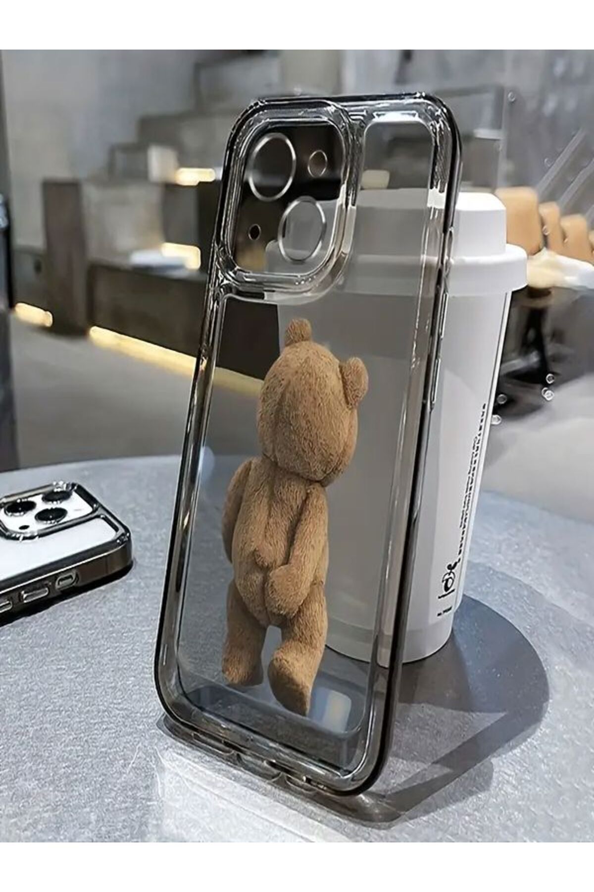 lıons accessorıes İphone 13 Uyumlu Şeffaf Ayı Sırtı Baskılı Silikon Kılıf