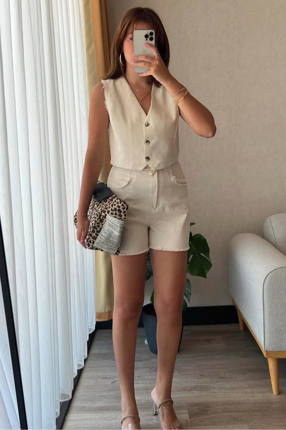 Lady Pixie Gabardin Şort Yelek Takım