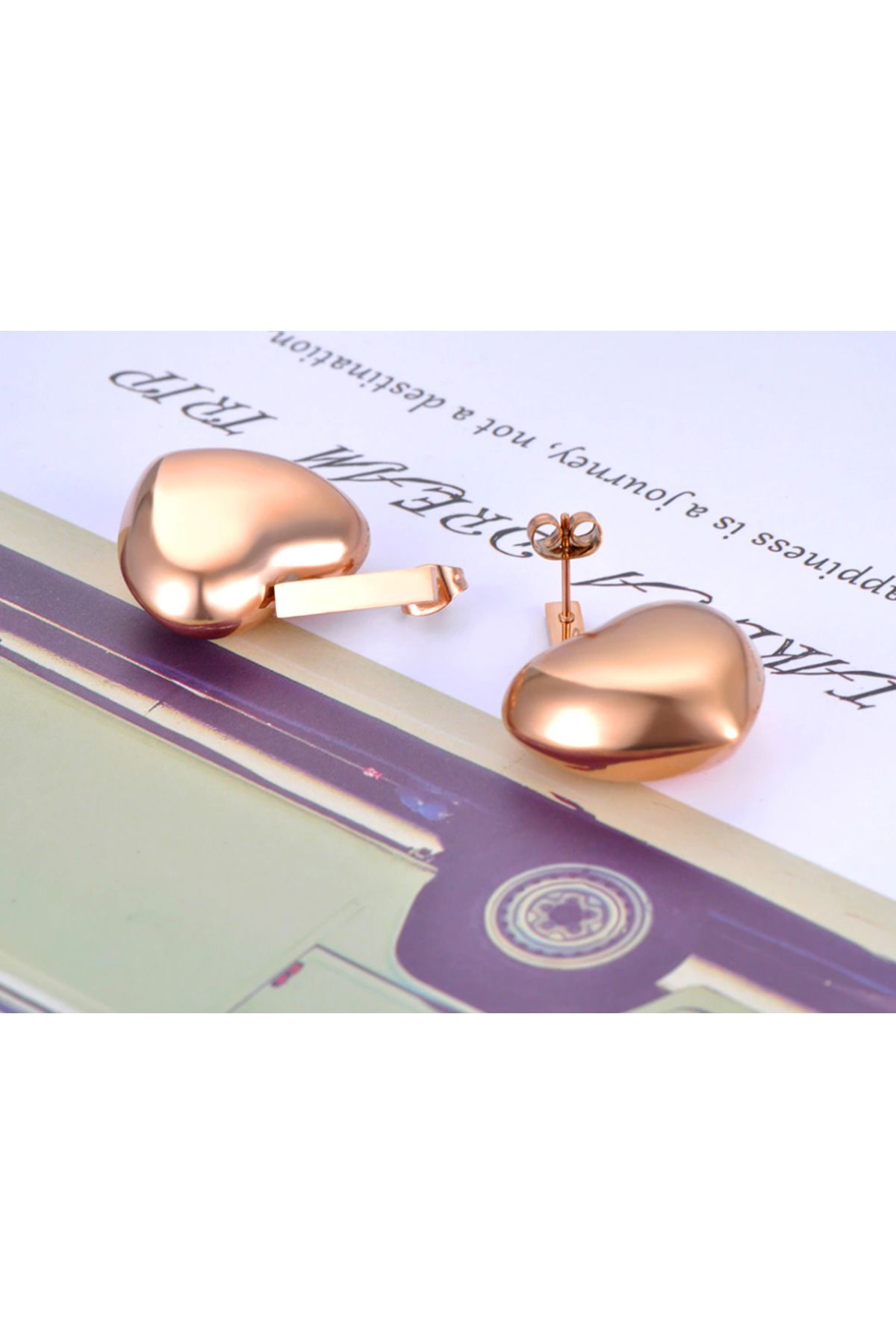 REDz Accessories-Embossed Heart Earrings, Stainless-Steel, Gold 3