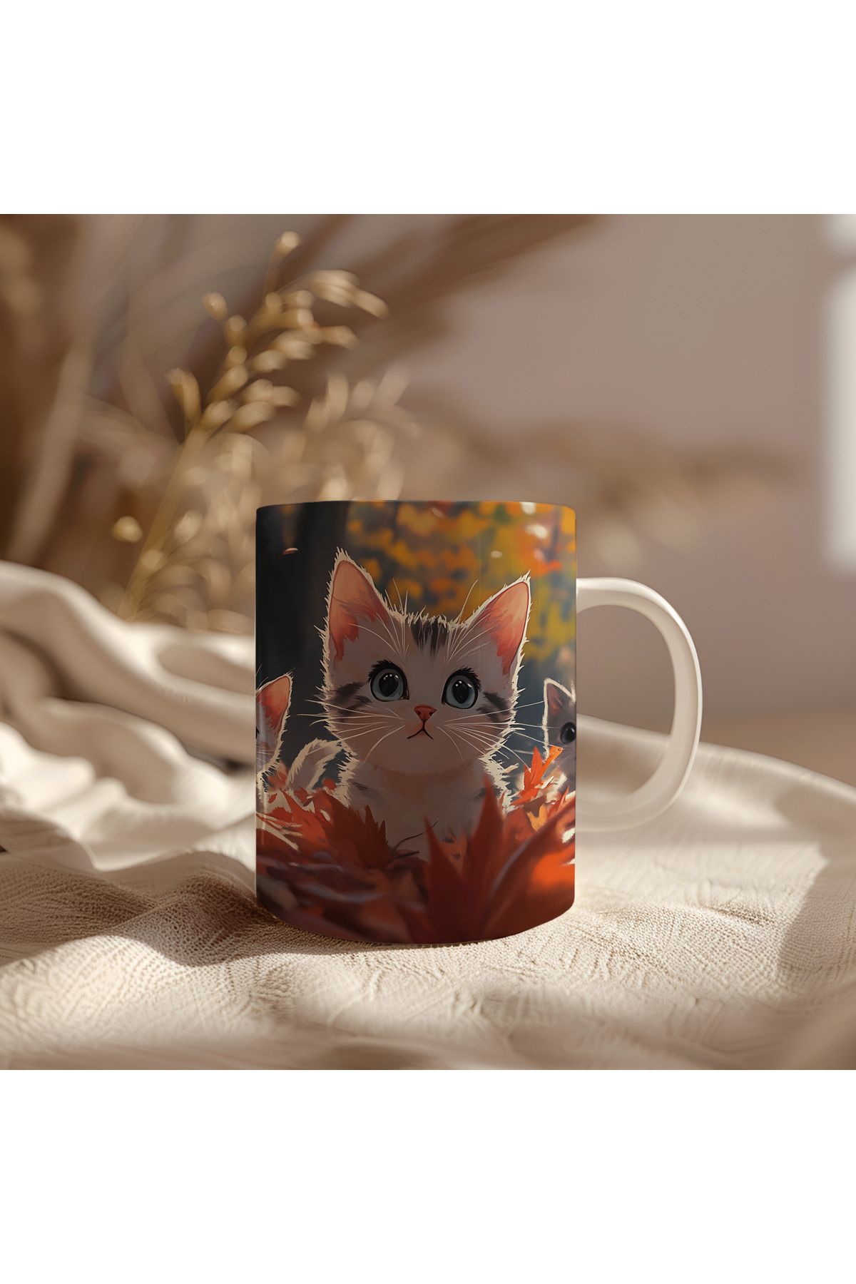 waspandhornet Sonbahar Temalı Sevimli Kedi Kupa