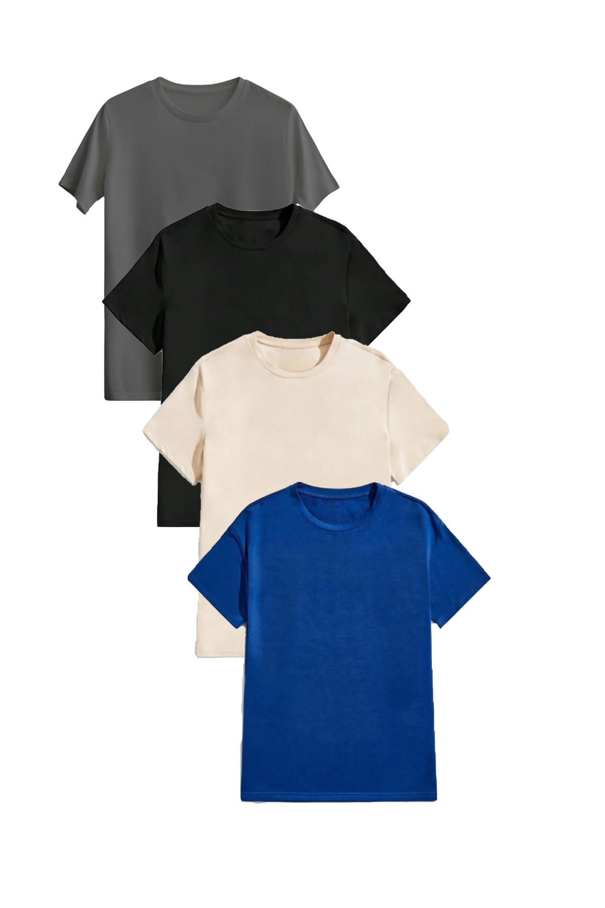 LG LAGULER VESTITI 4 Renk Antrasit Siyah Bej SaxMavisi Yazlık Rahat Kesim Düz Bisikletyaka Oversize T-shirt