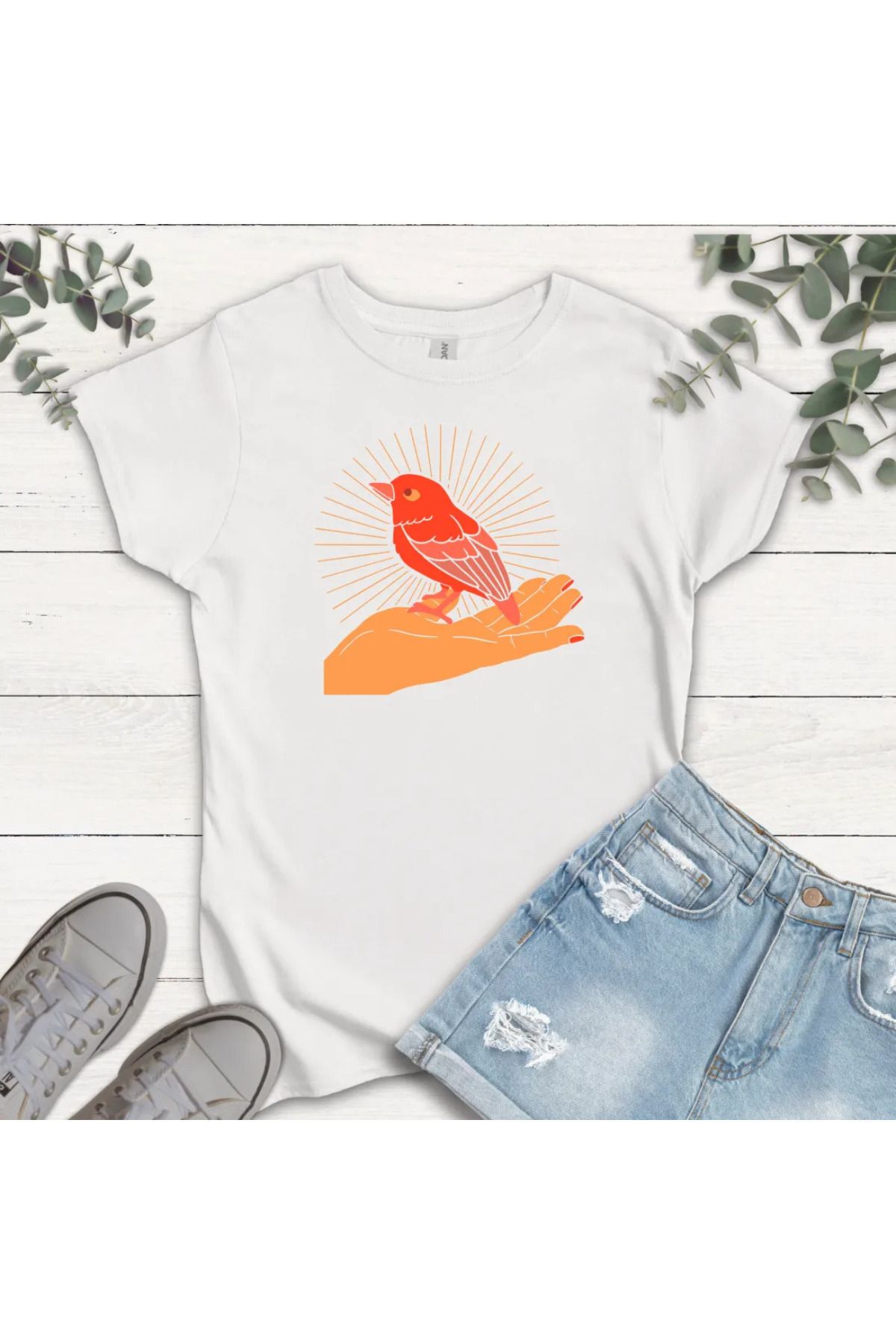 DESCARTES Hayatta Kuş Baskılı Oversize T-shirt