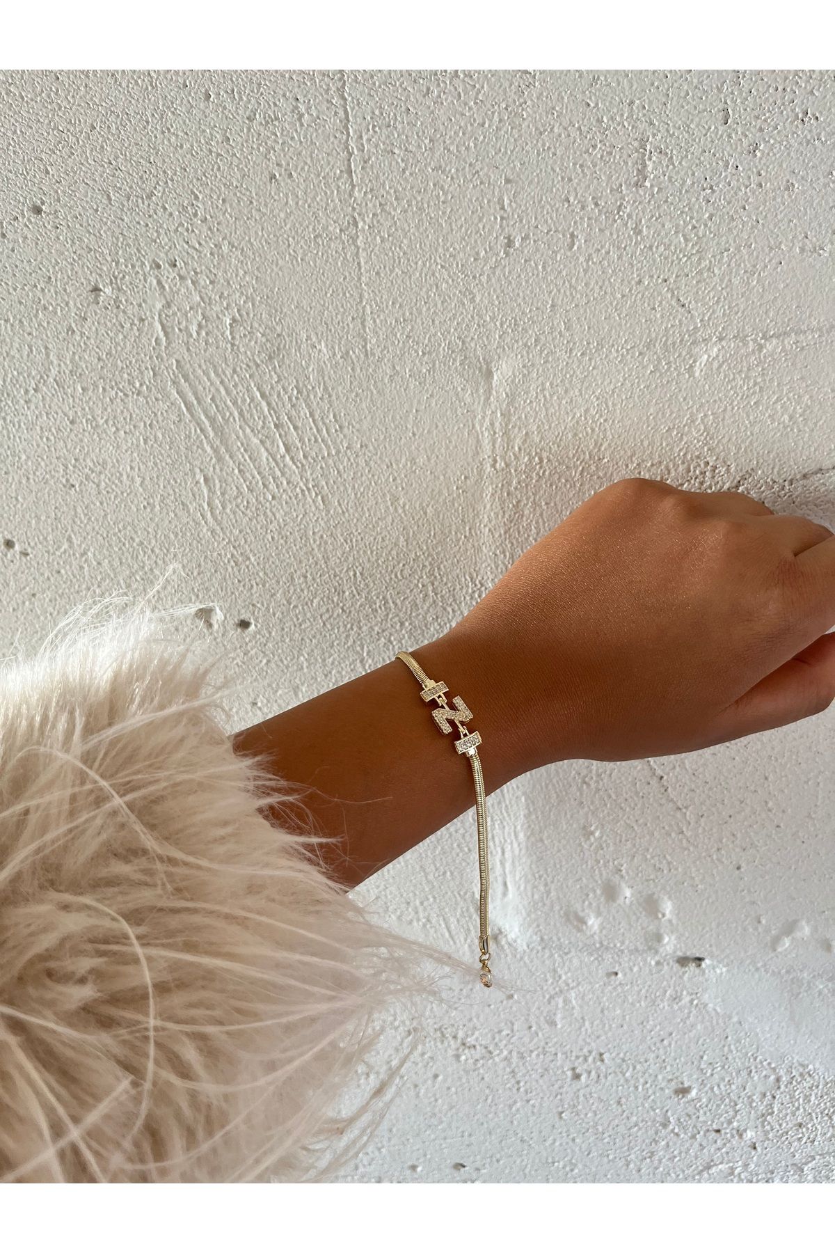 FASHİON JEWELRY Harfli Bileklik İtalyan Zincir Zirkon Taş Z Harfi 14 K Altın Kaplama