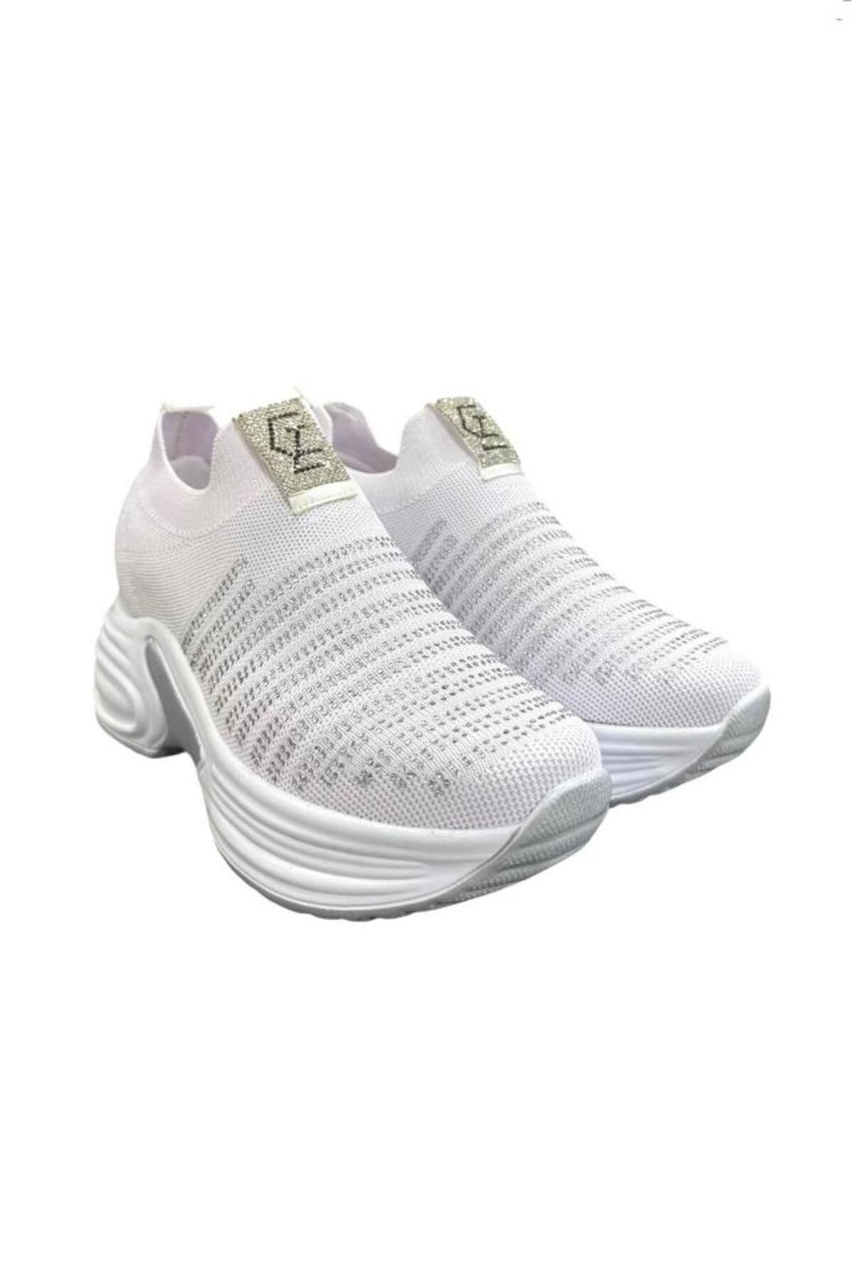 Aybaak 5006 Triko Taşlı Dolgu Topuk Kadın Ayakkabı Sneaker