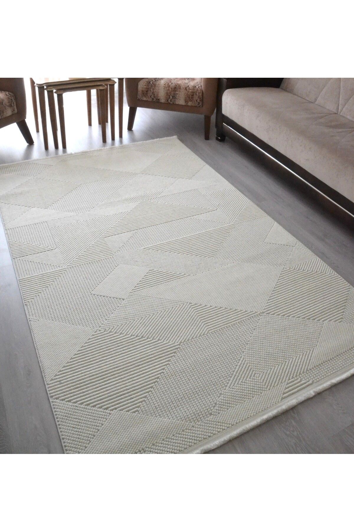 Home Bukle Dokulu Iskandinav Halı Beyaz Modern Geometrik Desen Yumuşak Taban