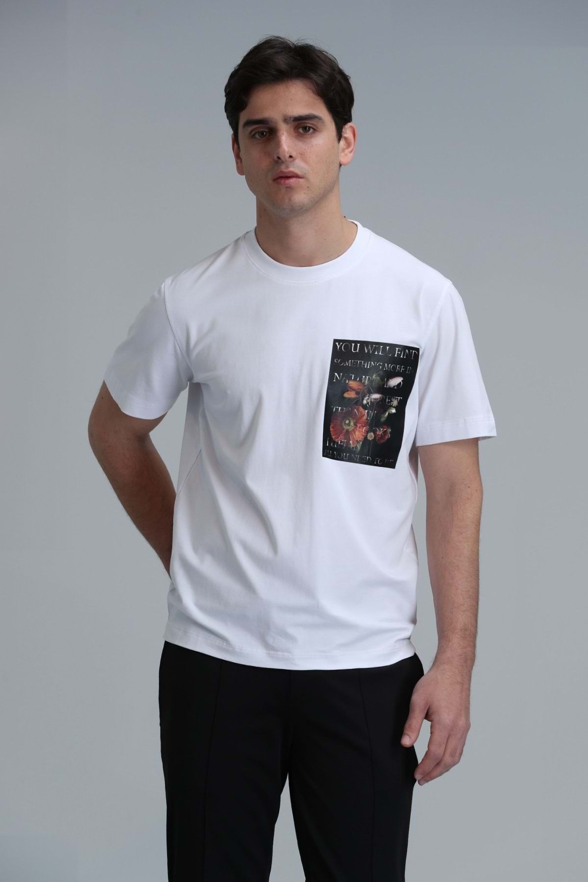 Lufian 111020202 Exotıc Modern Grafik Tişört Erkek T-Shirt BEYAZ