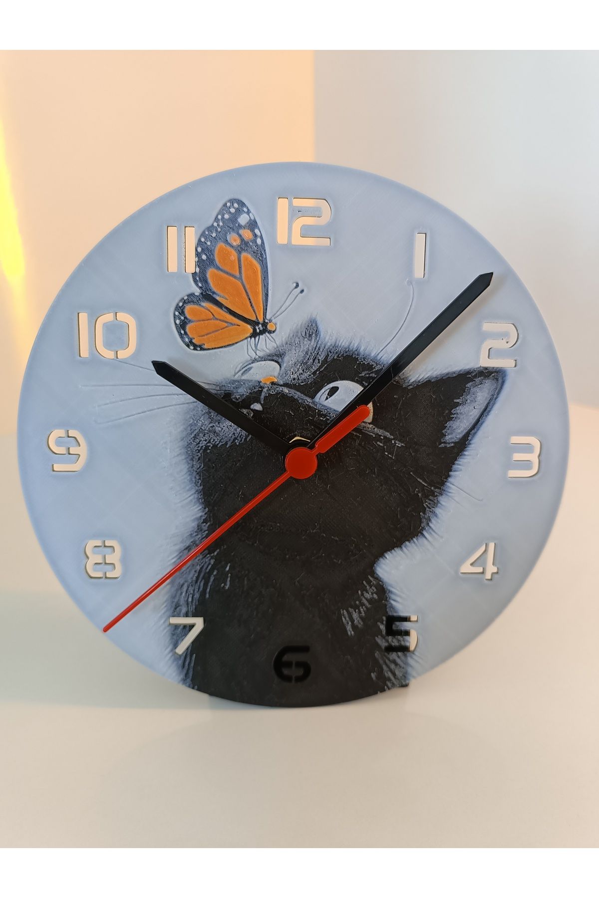 Home 17 CM MASAÜSTÜ SAAT KEDİ VE KELEBEK FİGÜRLÜ