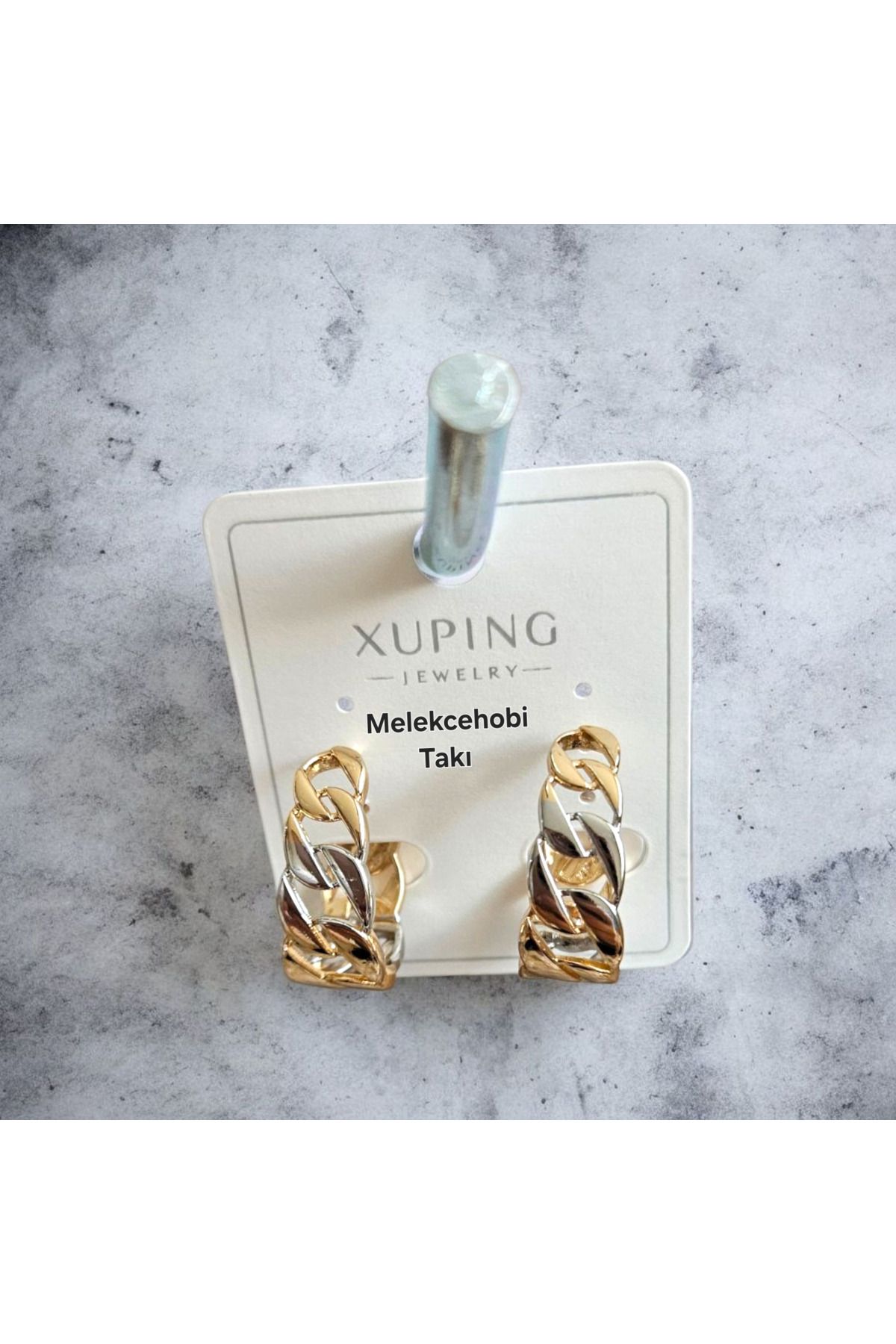 XUPING JEWELRY Melekcehobi Takı Xuping Marka Rose ve Gümüş İki Renkli gözlü Zincir Halka Küpe