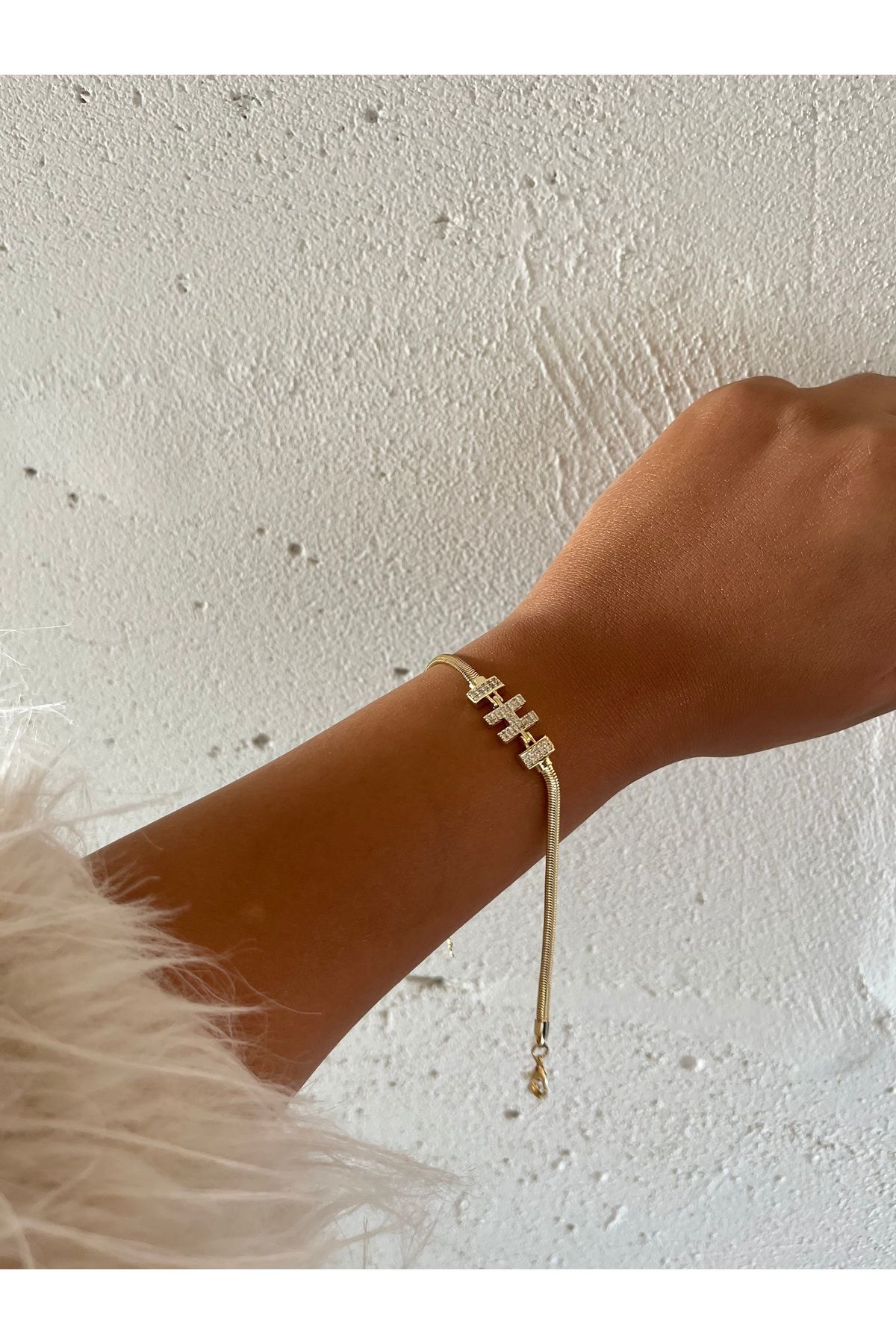 FASHİON JEWELRY Harfli Bileklik İtalyan Zincir Zirkon Taş H Harfi 14 K Altın Kaplama