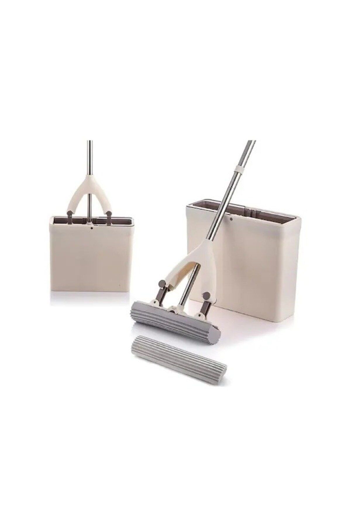 Qerhome Sünger Mop Sıkmalı Kovalı Kelebek Mop Yüksek Emiş Güçlü Sünger Toplam 3 Paspaslı
