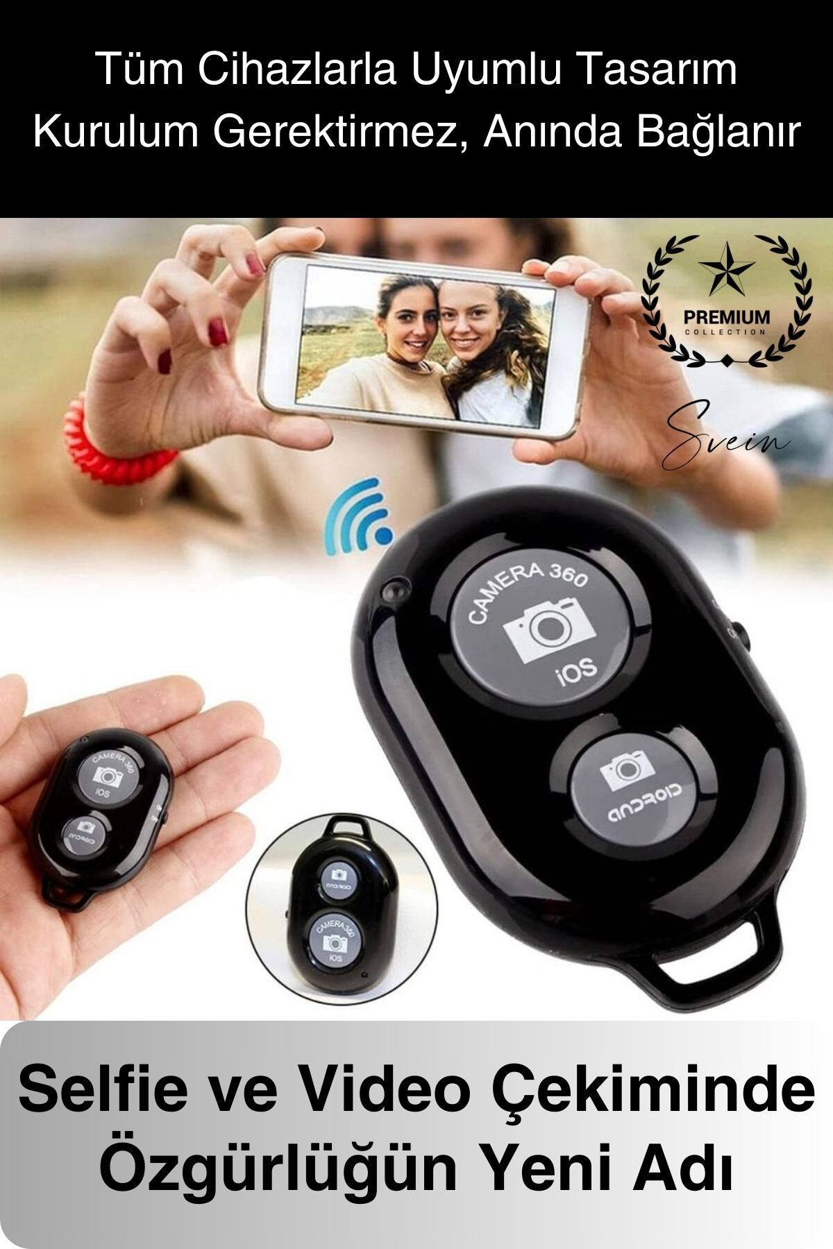 Svein Bluetooth Kablosuz Uzaktan Kumanda İOS Android Uyumlu Selfie Fotoğraf Video Çekme Remote Shutter