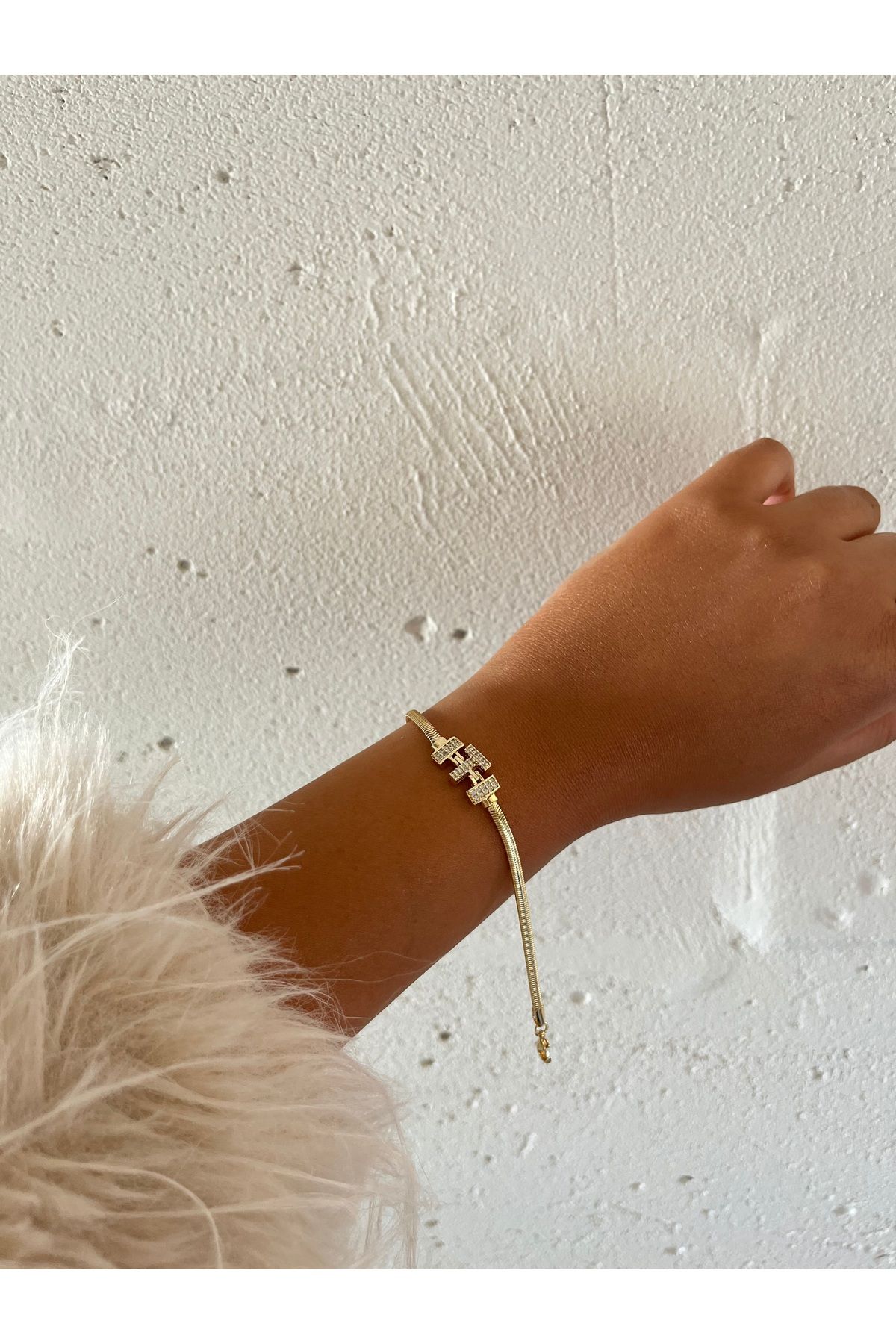 FASHİON JEWELRY Harfli Bileklik İtalyan Zincir Zirkon Taş T Harfi 14 K Altın Kaplama