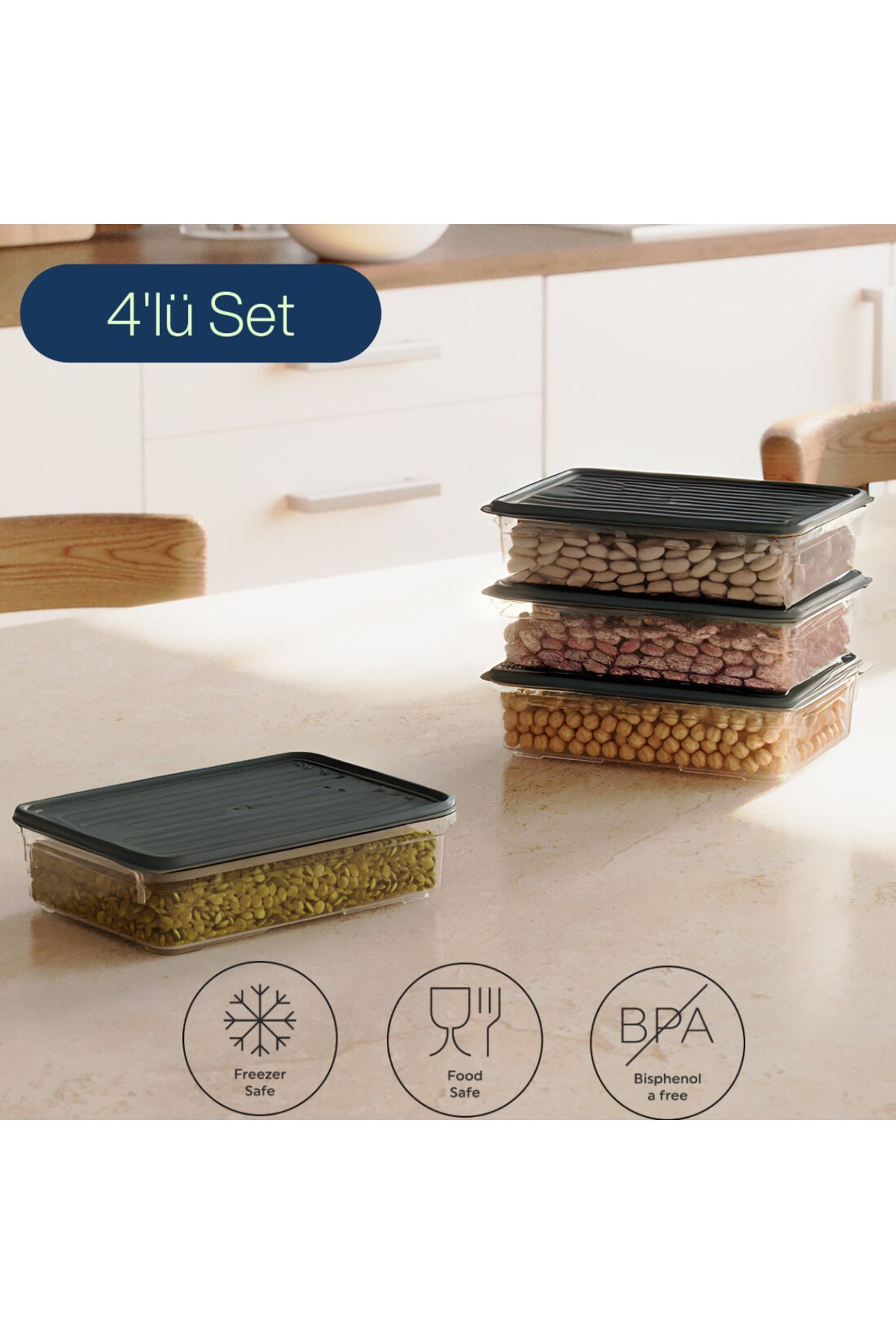 Canbaz Home 4'lü 1.1 Litre Buzdolabı Dondurucu Organizer Difrize Uygun Saklama Kabı