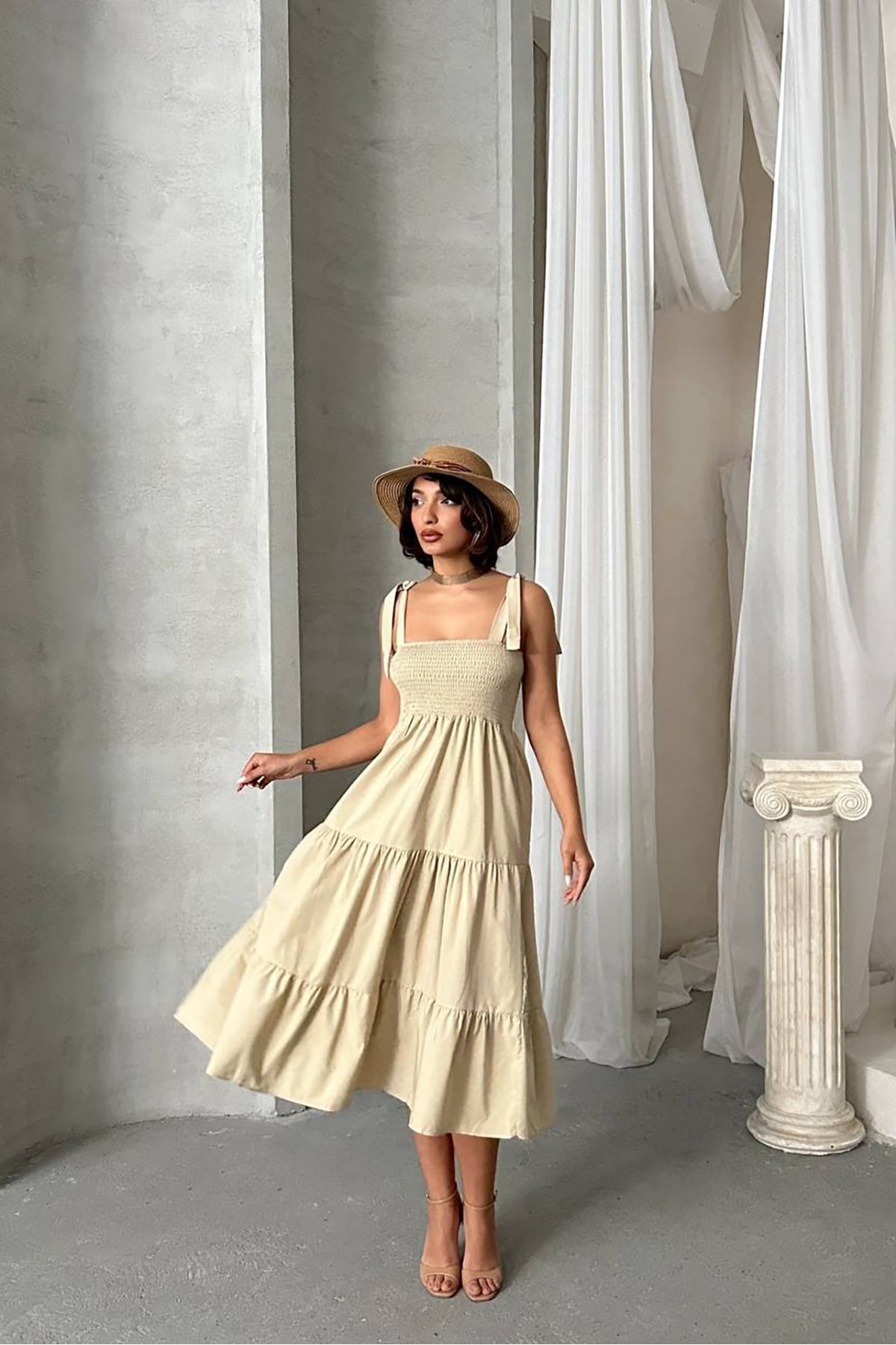 Neşeli Butik kadın askılı poplin kumaş yazlık elbise NBG091