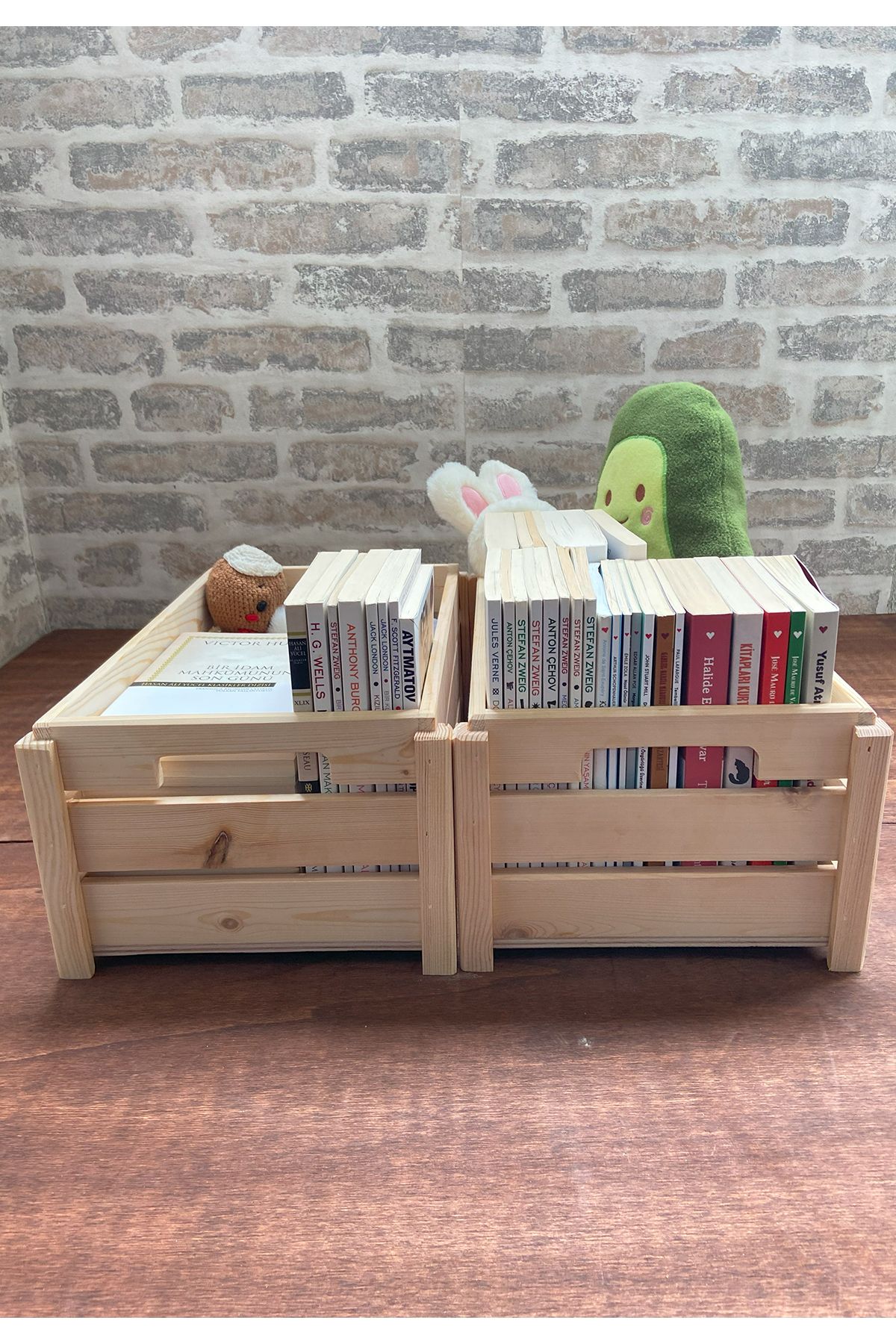 ayfiwood 2 Adet Kitap Düzenleyici Doğal Ahşap Saklama Kutusu Ahşap Kitap Organizer 2 Adet
