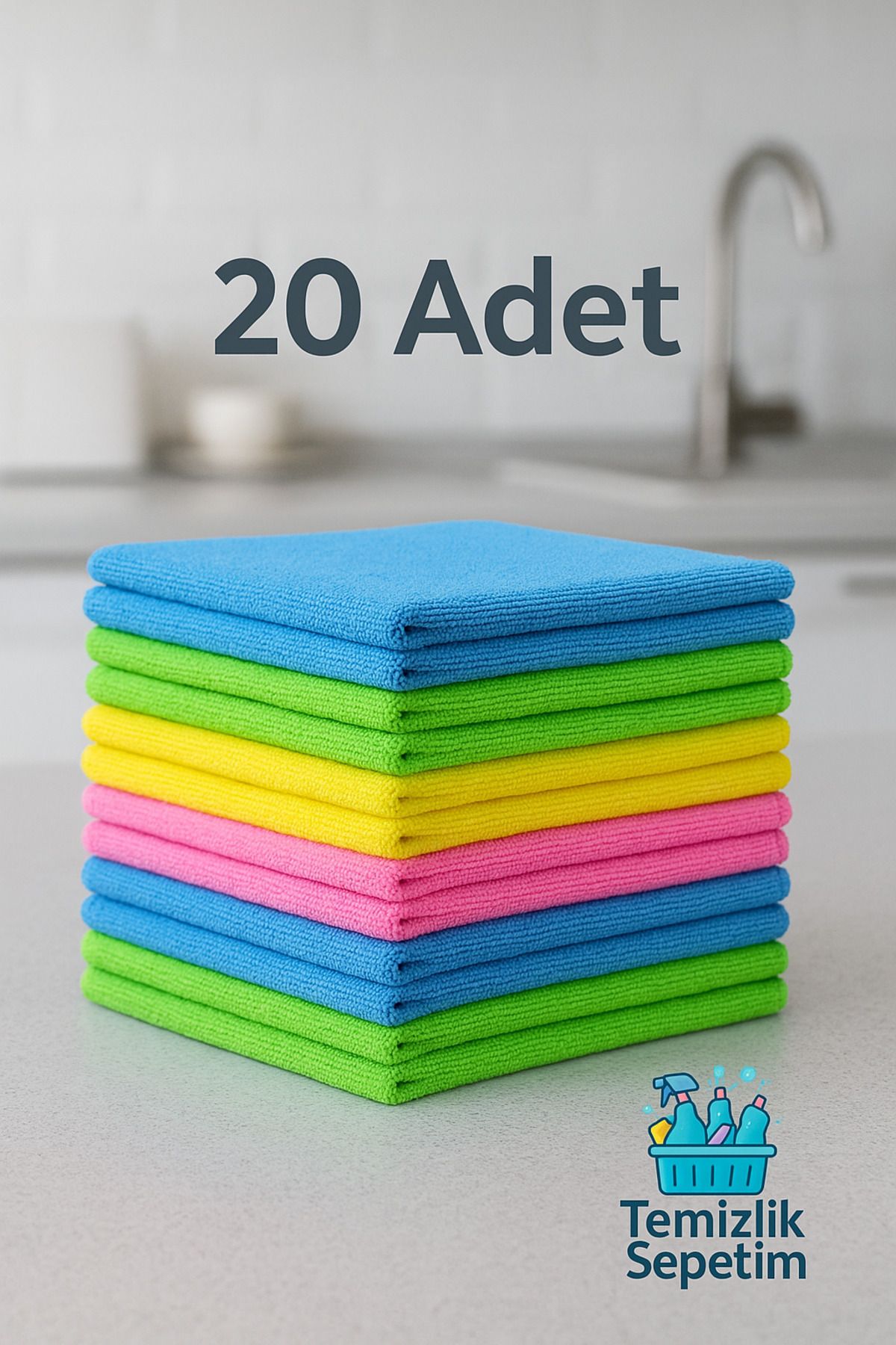 temizliksepeti Mikrofiber Temizlik Bezi - 20 Adet - 40x40 cm | Yüksek Emicilik – Renkli Çok Amaçlı Bez