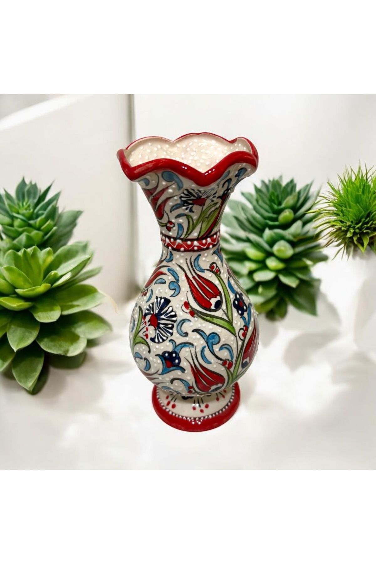 NADİR El Yapımı Çini Geniş Vazo - 25Cm