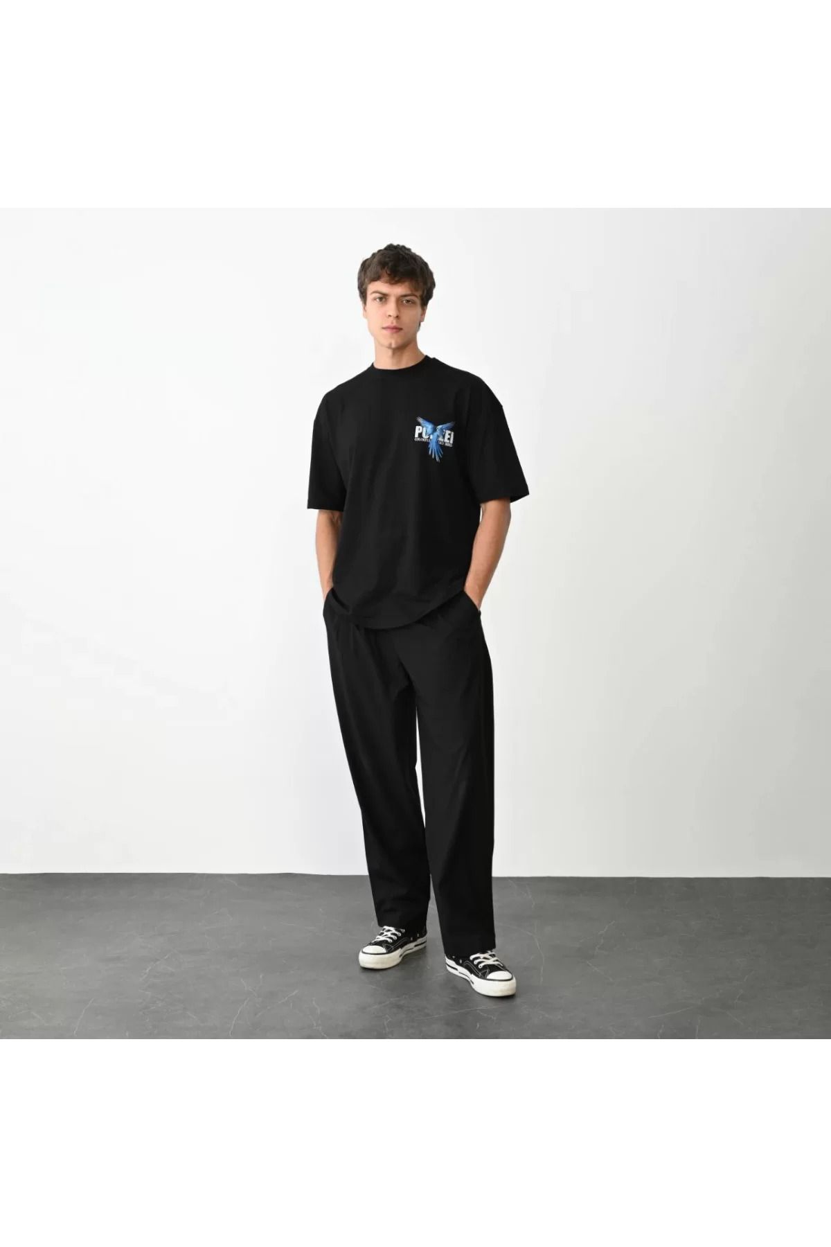 İndigo Park Erkek tişört Unisex Bisiklet Yaka Baskılı Oversize T-Shirt