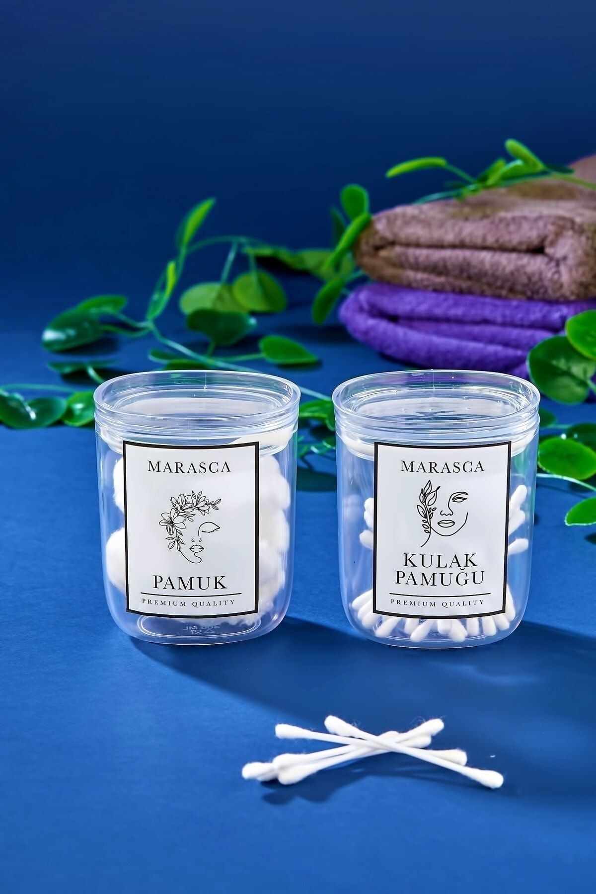 Carat Home 2li Marasca Kulak Pamuğu Ve Pamuk Kavanozu Pamukluk Mika Kavanoz 400 Ml