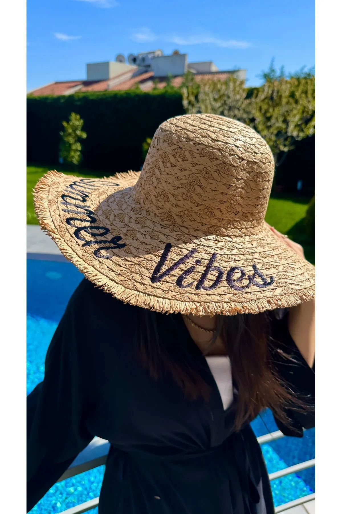 BALIENTE Camel Summer Vibes Nakışlı Geniş Hasır Kadın Şapka
