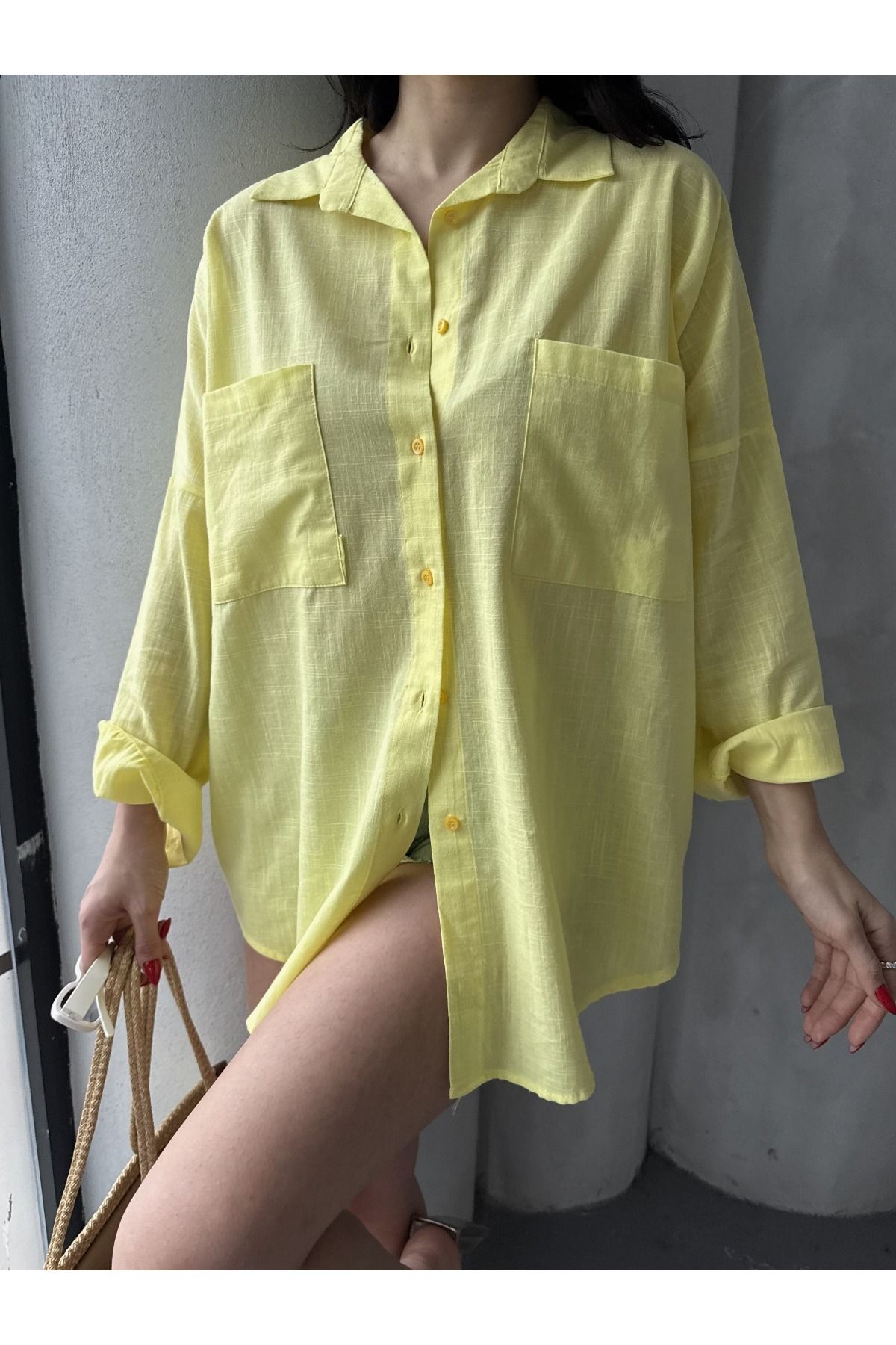fatma keskin linna butik Kadın Keten Gömlek Oversize