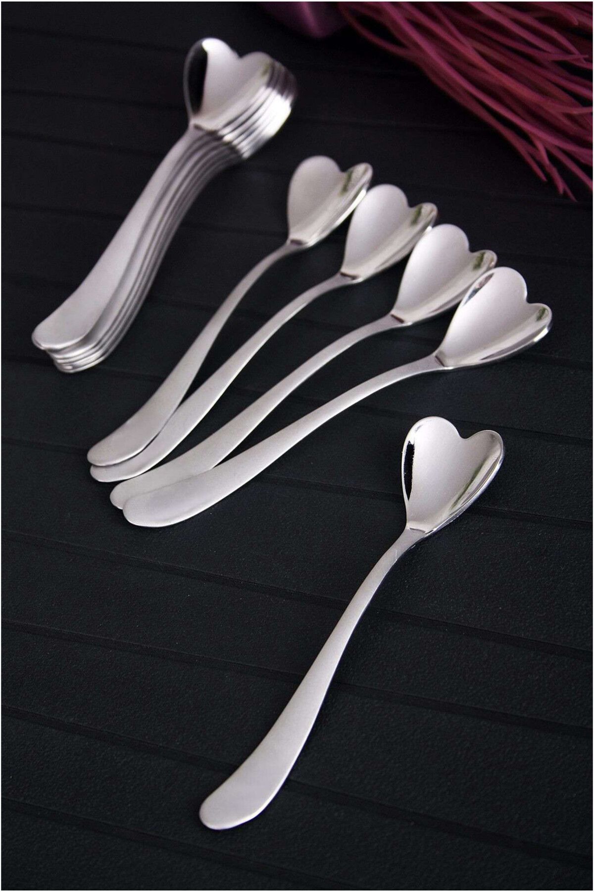 Şahay Kitchen Çay Kaşığı - Çelik Çay Kaşığı Takımı - 12 Li Çay Kaşığı - Kalpli Çay Kaşığı Seti
