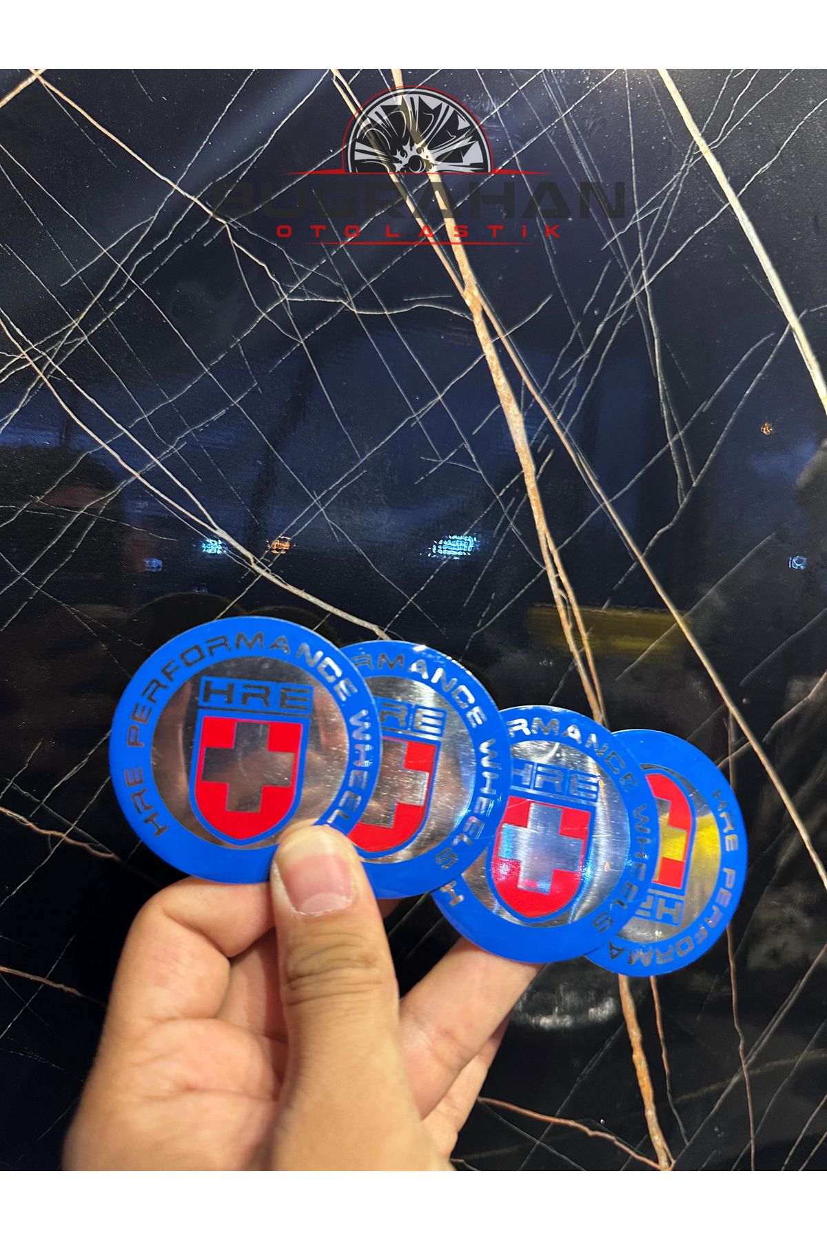 Muhtelif HRE Wheel Logolu Mavi Jant Göbeği Arması Sticker 56 Mm 4 Adet