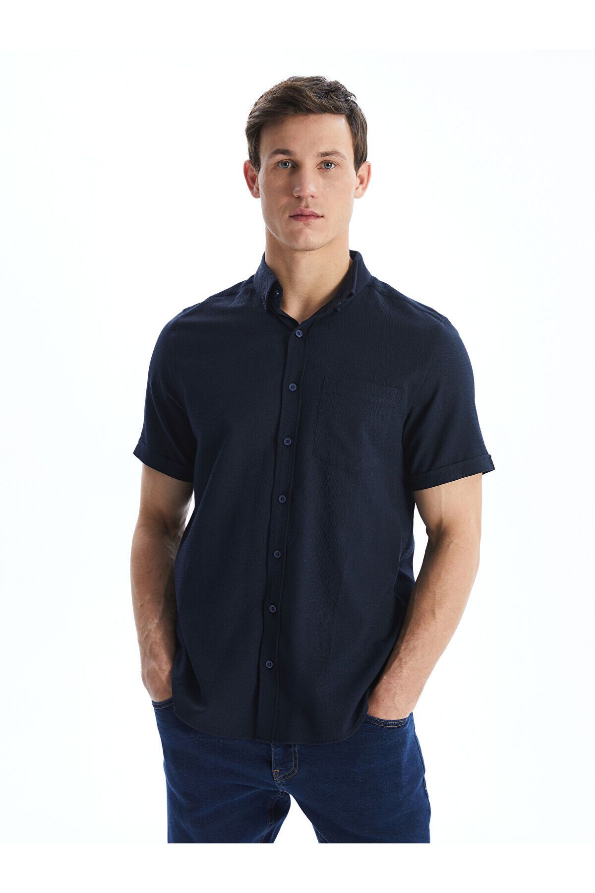 LC Waikiki Regular Fit Kısa Kollu Armürlü Erkek Gömlek