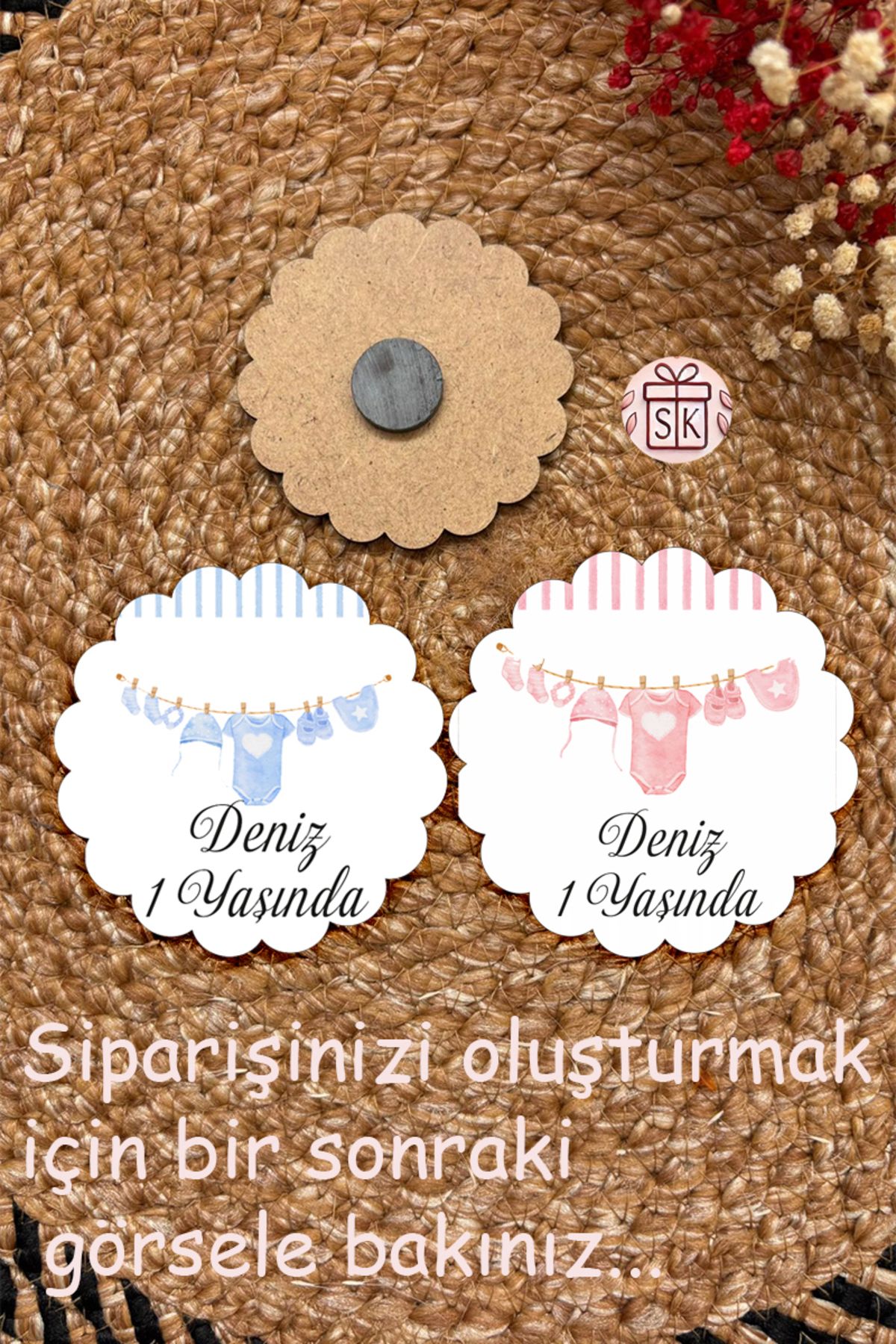 SK Gift Figürlü Ahşap Bebek Magnet Doğum Günü Hediyeliği Baby Shower Yenidoğan Magnet 35 Adet