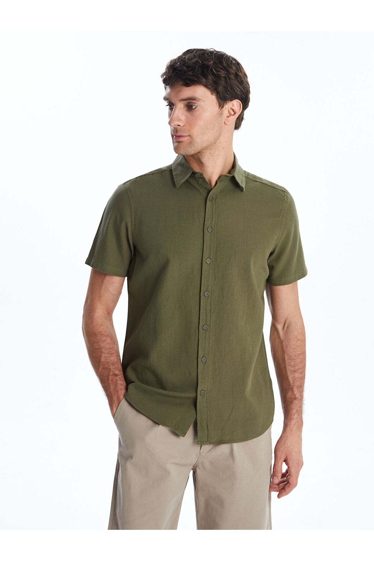 LC Waikiki Regular Fit Kısa Kollu Keten Karışımlı Erkek Gömlek