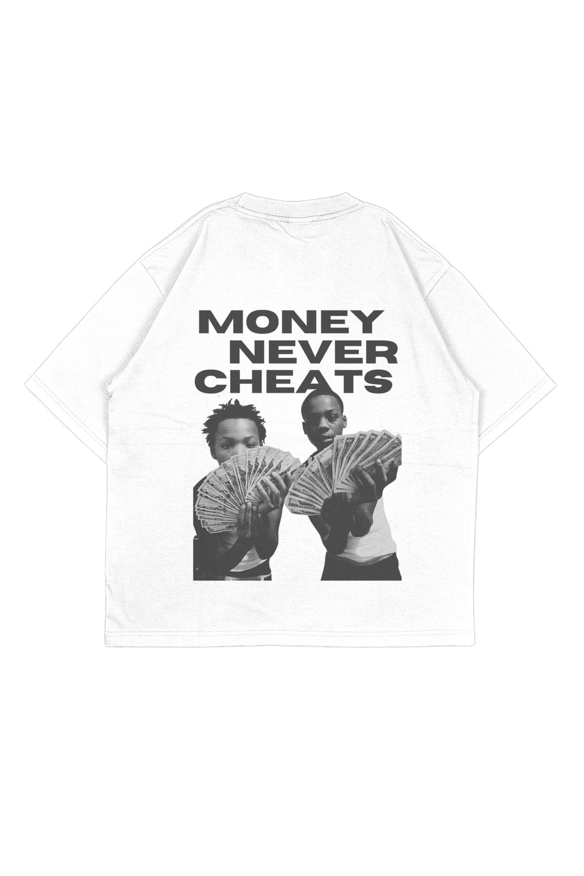 Tresore Money Never Cheats Baskılı Oversize Baskılı Nakış Detaylı Tişört / Oversize Bol Tişört