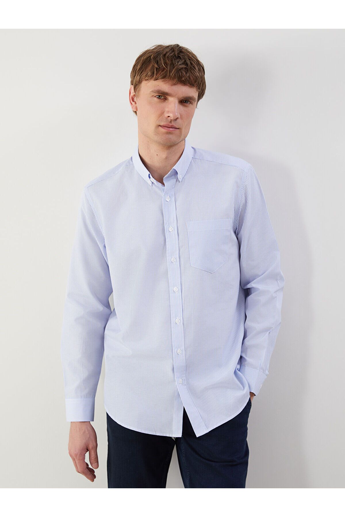LC Waikiki Regular Fit Uzun Kollu Çizgili Poplin Erkek Gömlek