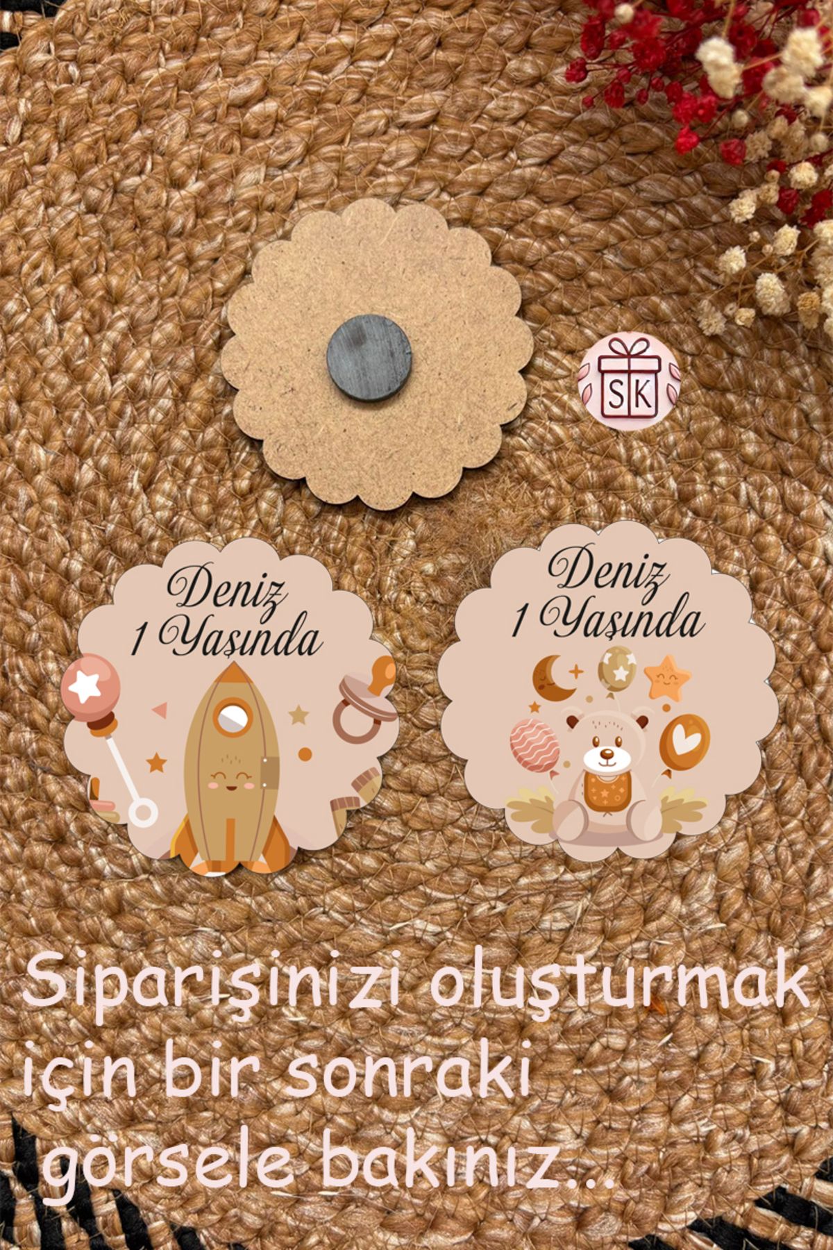 SK Gift Figürlü Ahşap Bebek Magnet Doğum Günü Hediyeliği Baby Shower Yenidoğan Magnet 35 Adet