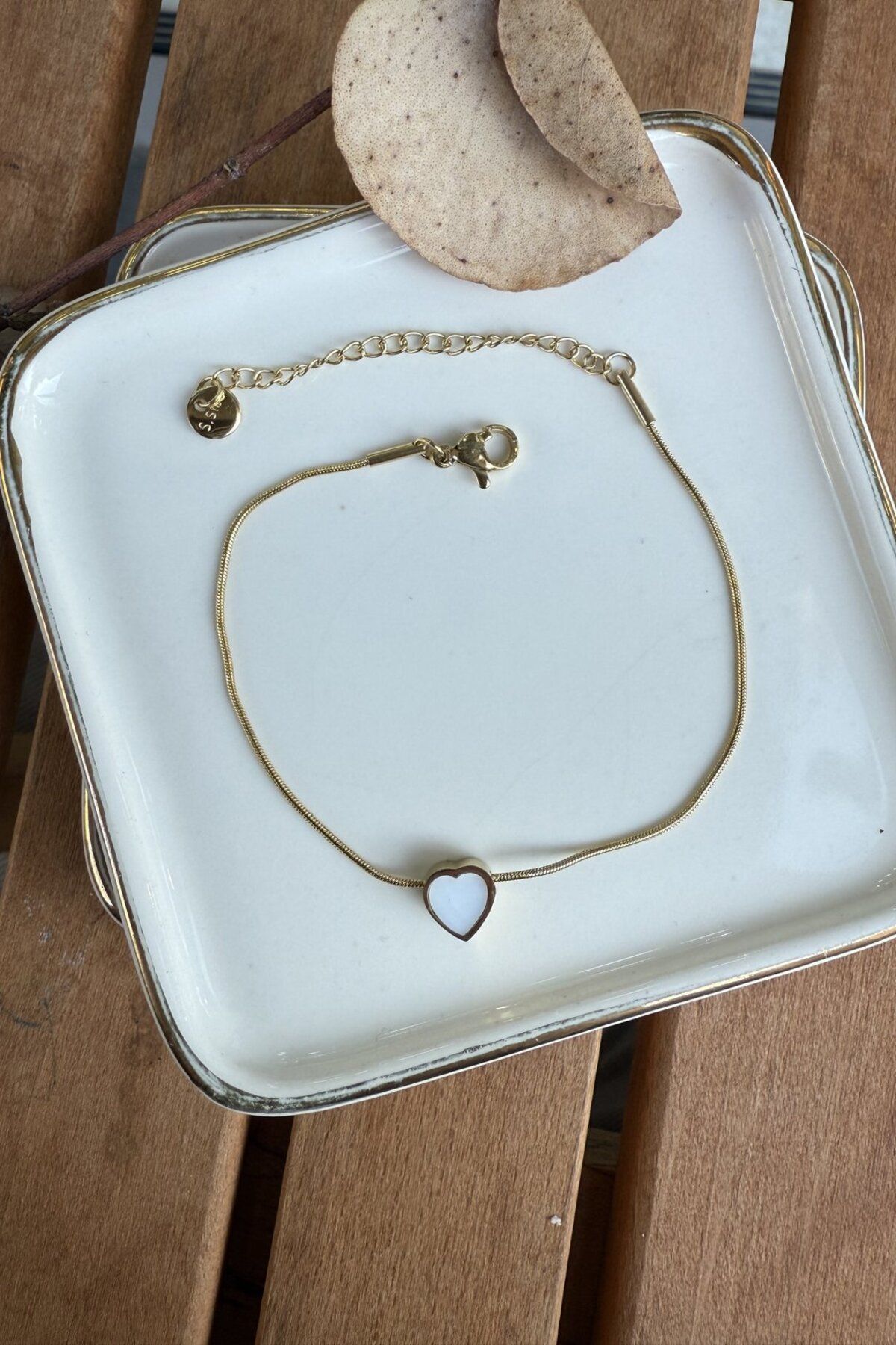 My Joyas Design Çelik Yılan Zincirde Minimal Kalp Bileklik 17+5cm