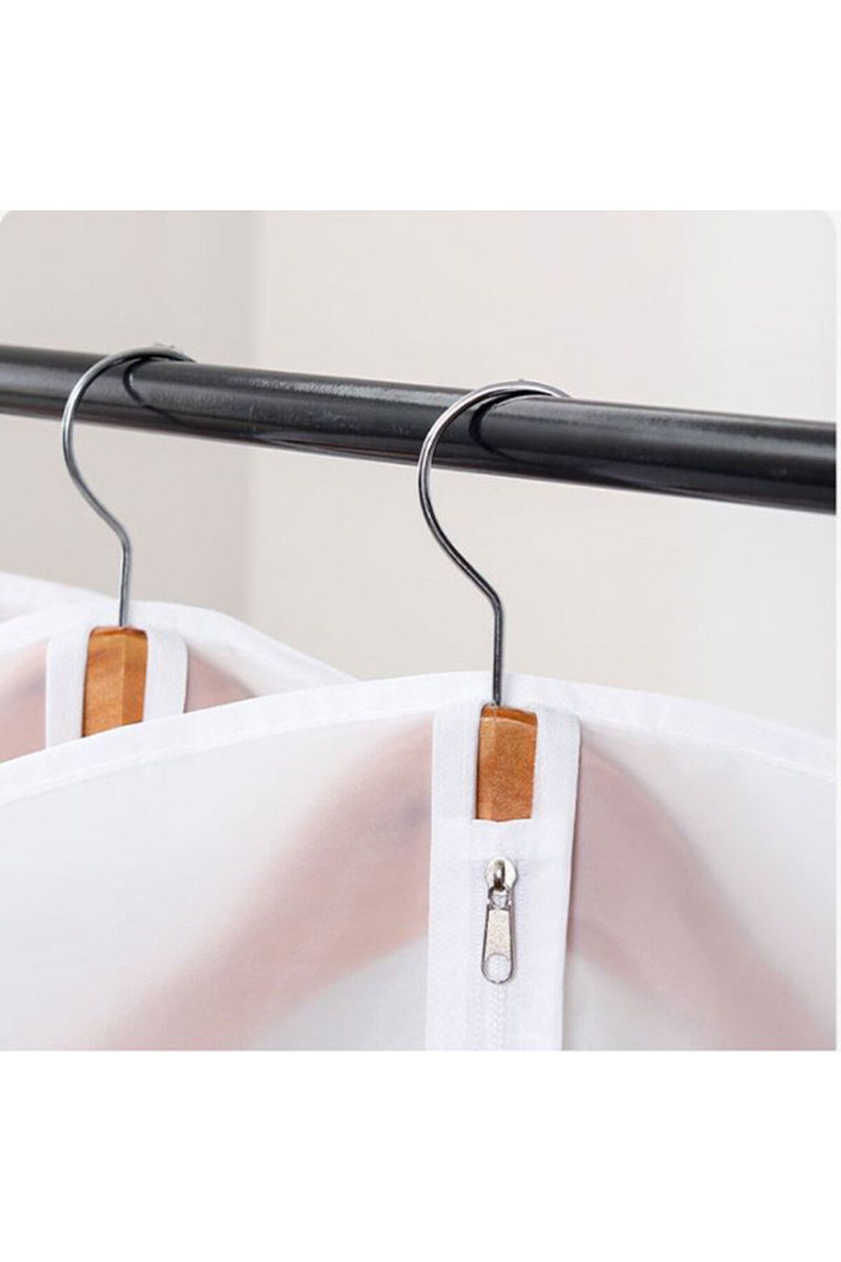 Muchmy-4 Pieces White Clothes Coat Dust Proof Covers Multi Size Zipper Laundry Storage Hanging Cover Set 3