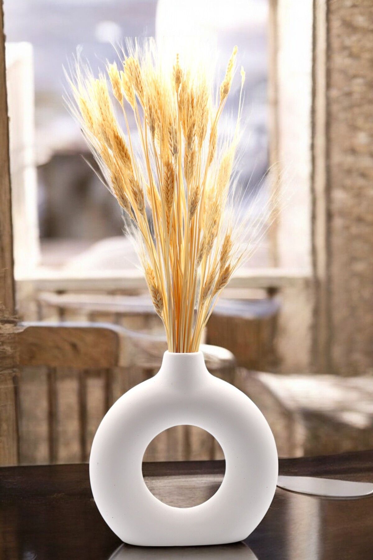 LUMİNA Bohem Halka Form Beyaz Dekoratif Vazo – 18x5 cm | Yükseklik: 18 cm