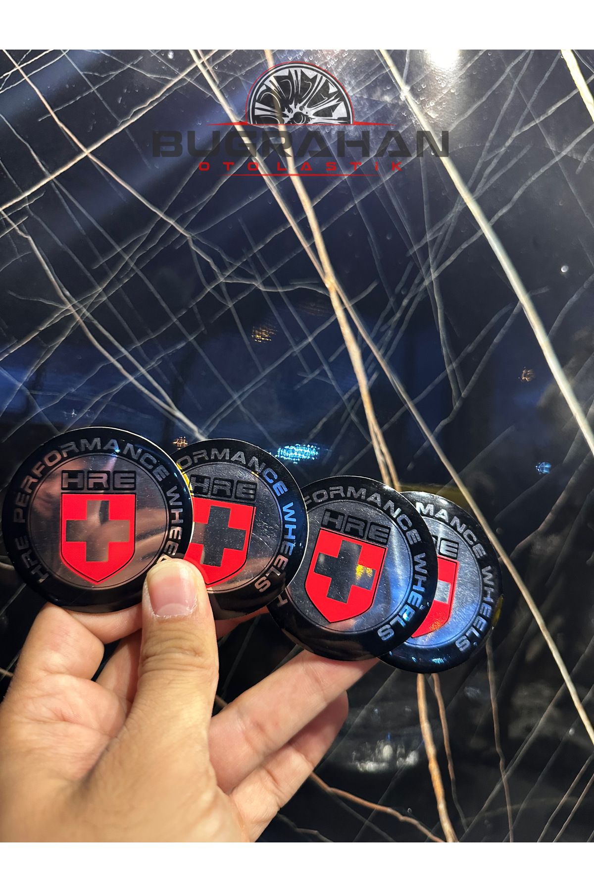 Muhtelif HRE Wheel Logolu Siyah Jant Göbeği Arması Sticker 56 Mm 4 Adet